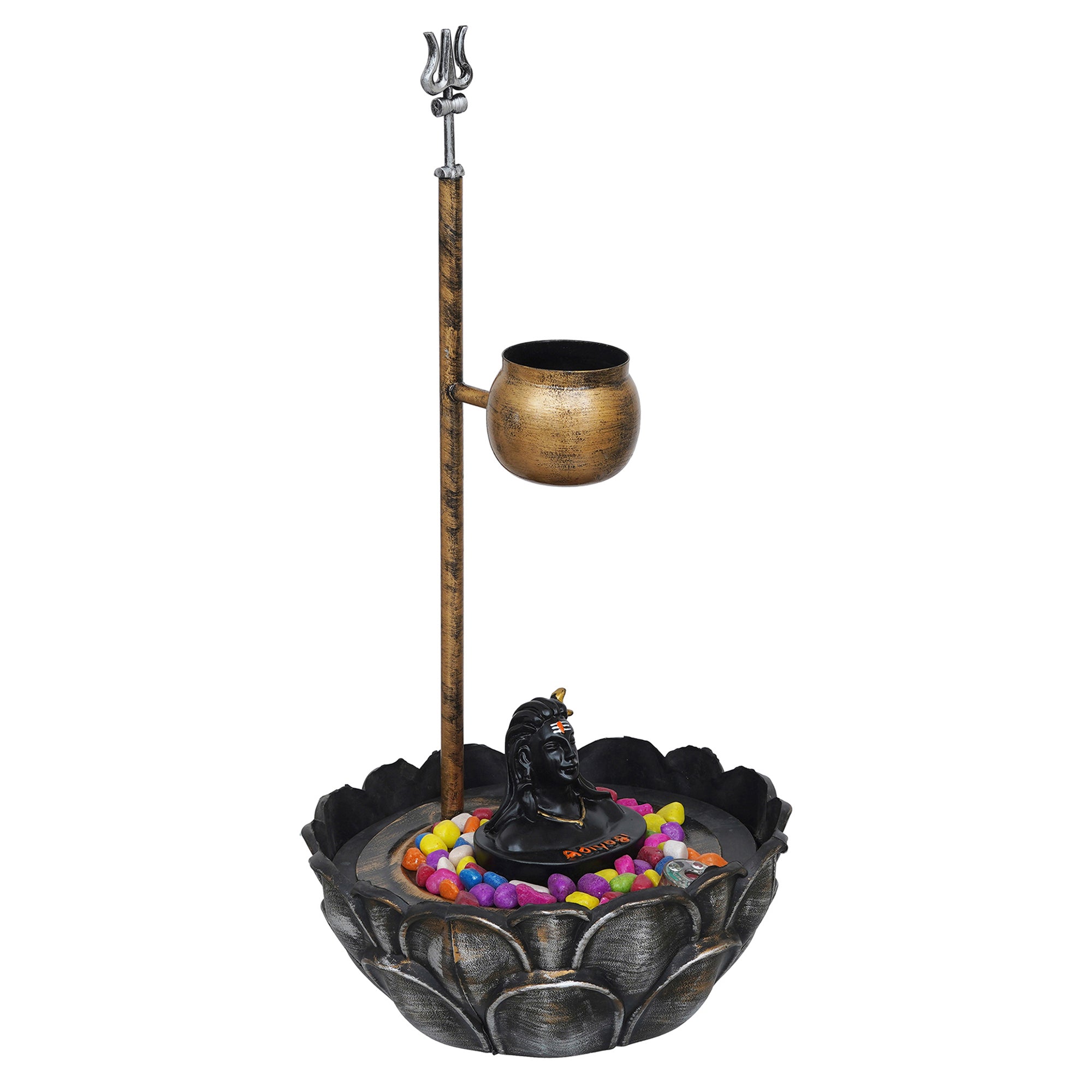 eCraftIndia Golden and Black Polyresin Metal Handcrafted Shivling Water Fountain for Home Decor Showpiece 2