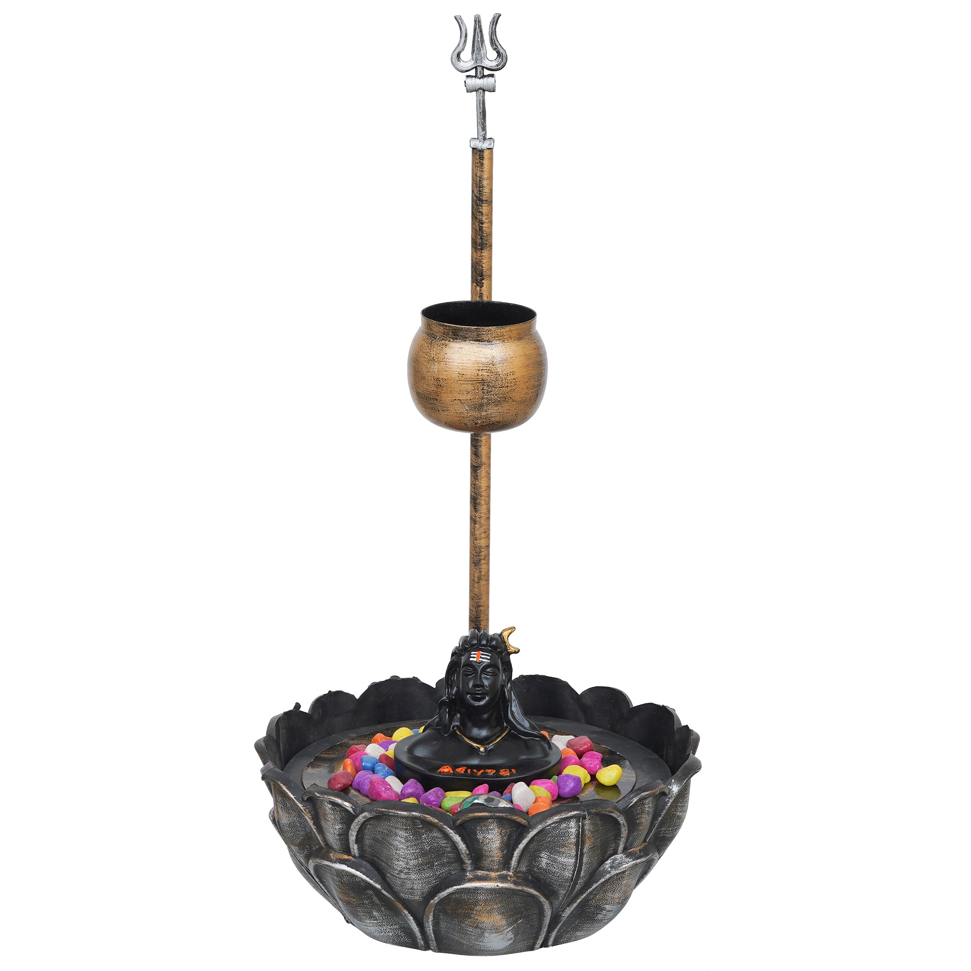 eCraftIndia Golden and Black Polyresin Metal Handcrafted Shivling Water Fountain for Home Decor Showpiece 5
