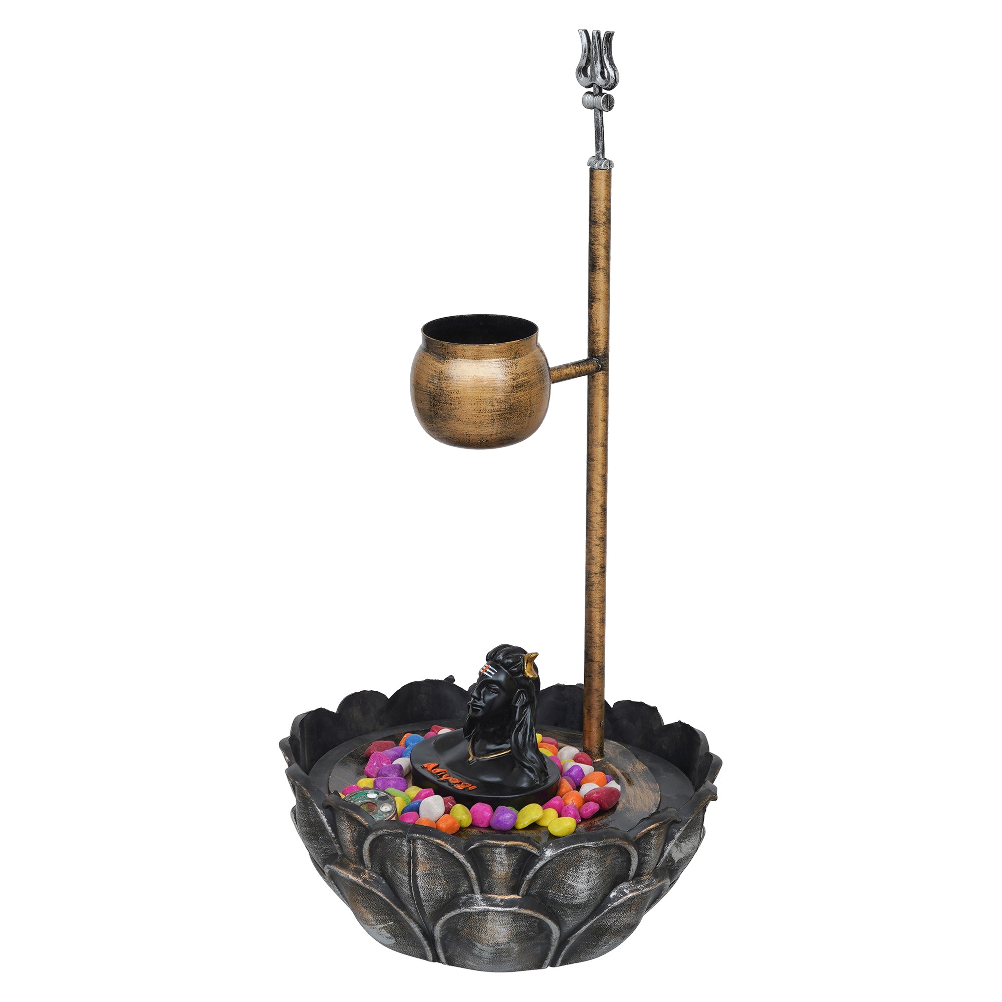 eCraftIndia Golden and Black Polyresin Metal Handcrafted Shivling Water Fountain for Home Decor Showpiece 6