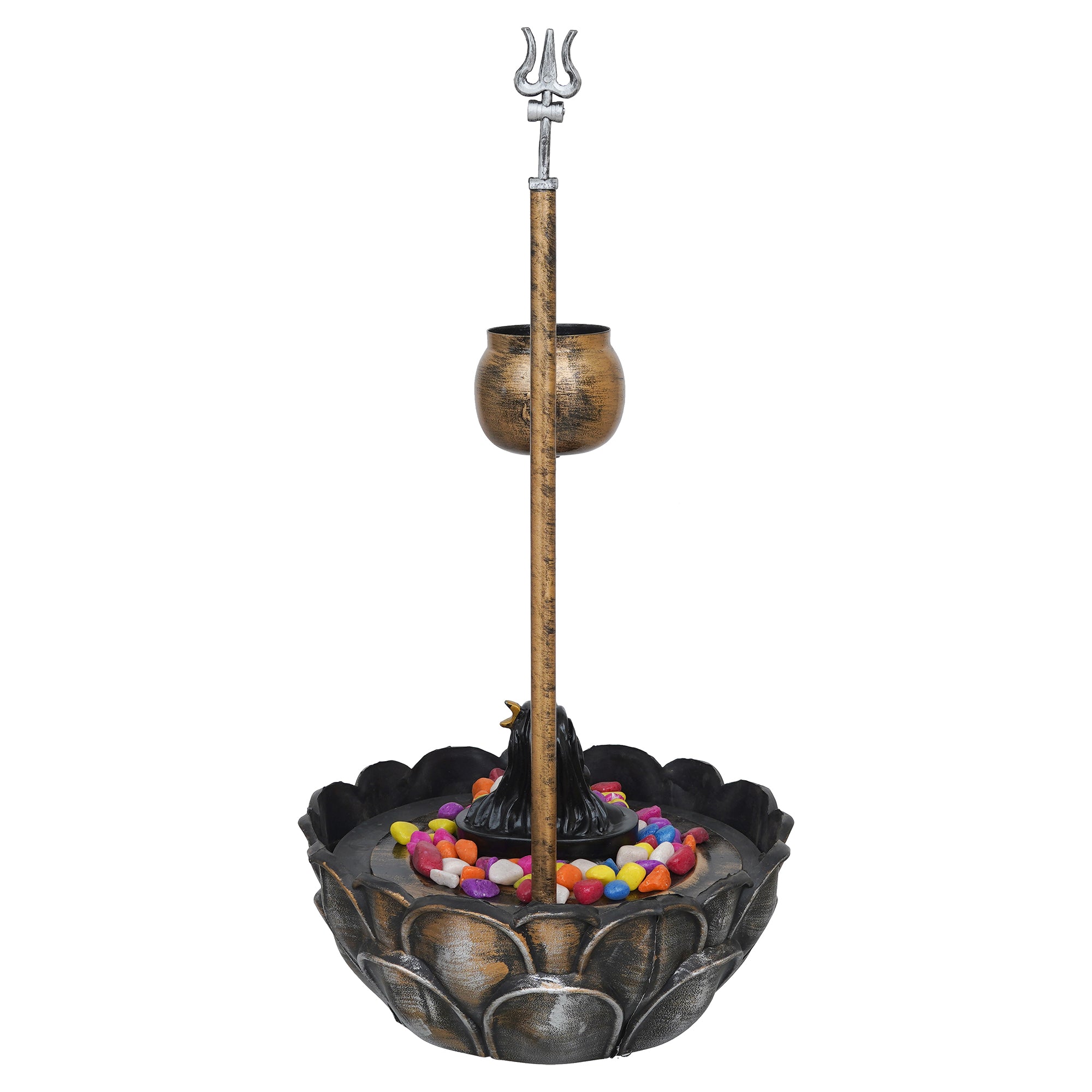 eCraftIndia Golden and Black Polyresin Metal Handcrafted Shivling Water Fountain for Home Decor Showpiece 7