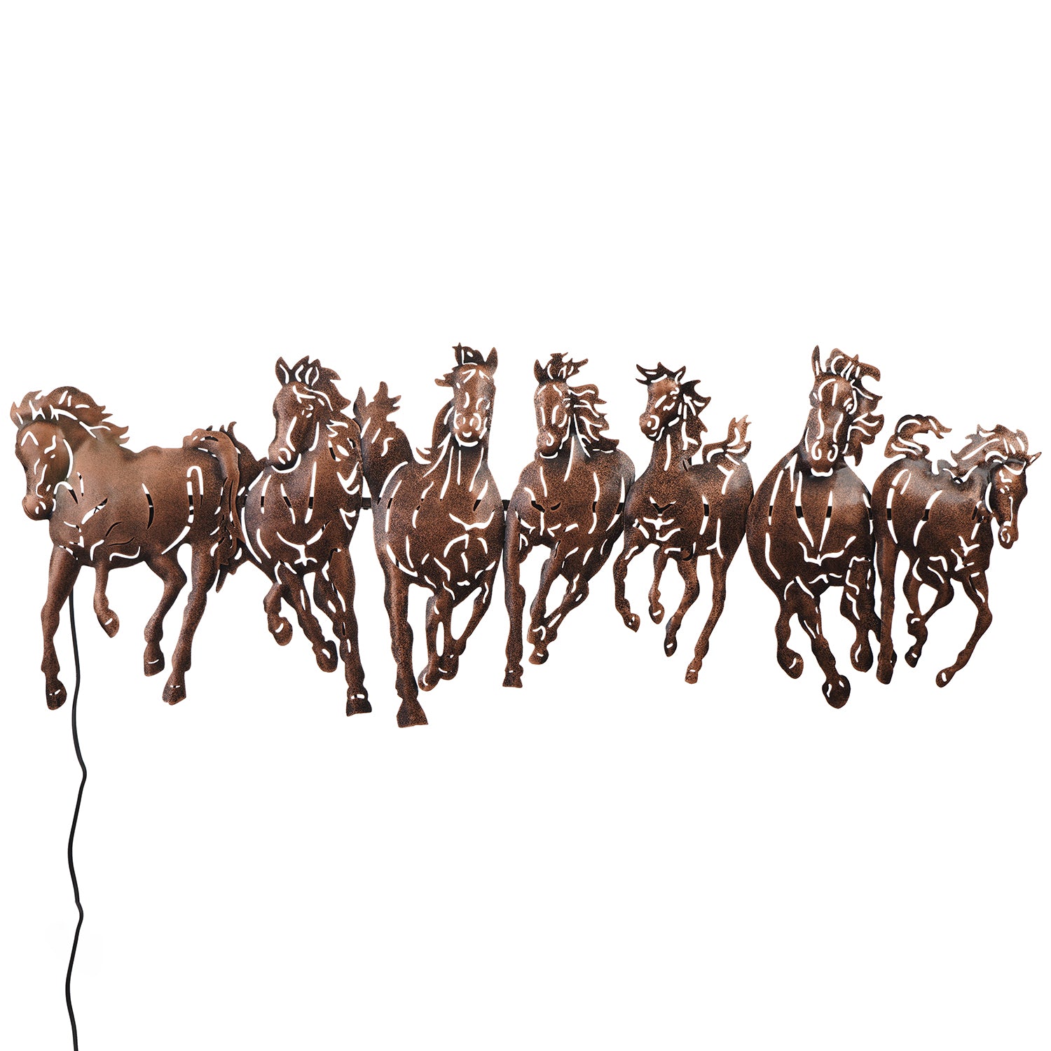 Brown Running 7 Horses Design Handcrafted Iron Wall Hanging with background LED's 2