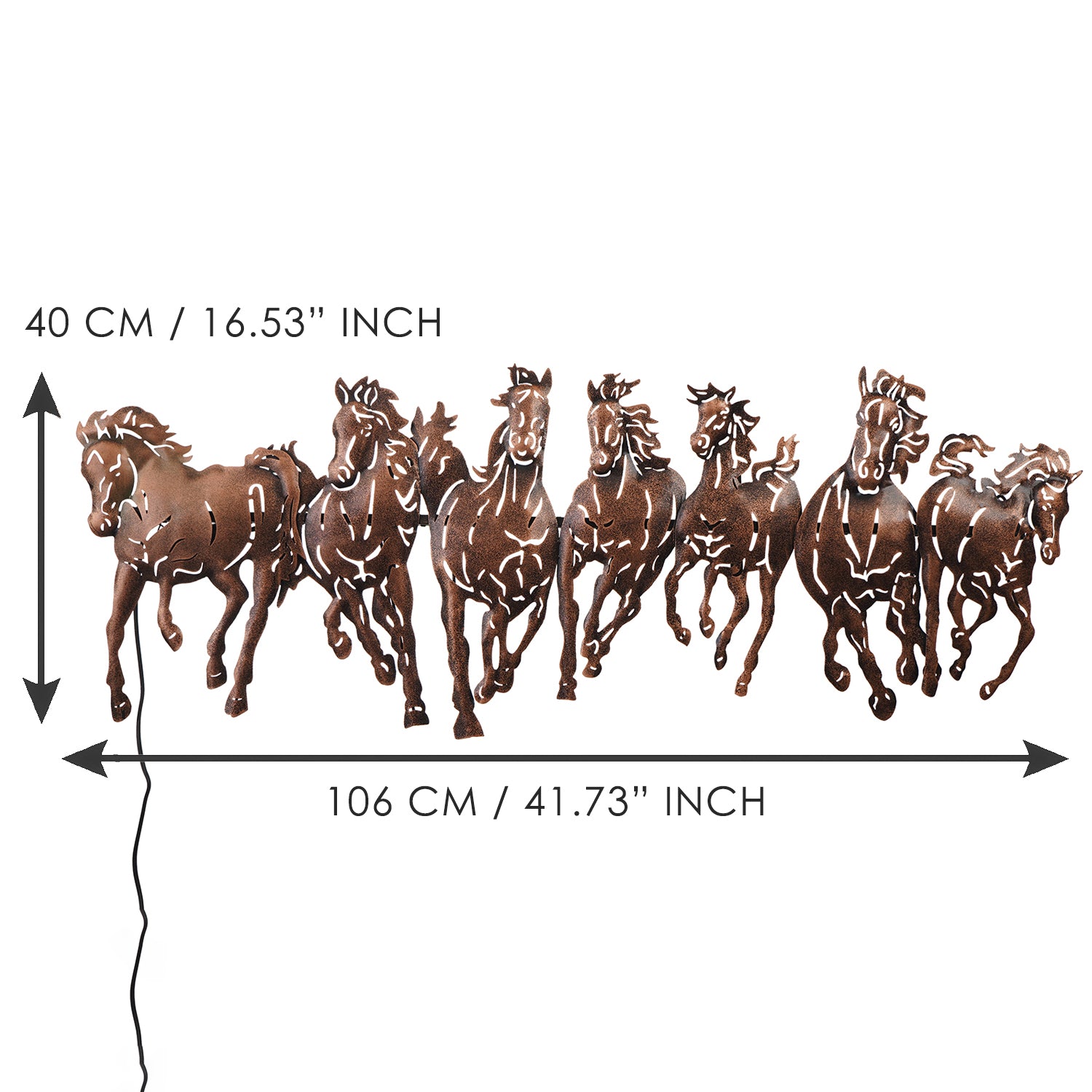 Brown Running 7 Horses Design Handcrafted Iron Wall Hanging with background LED's 3