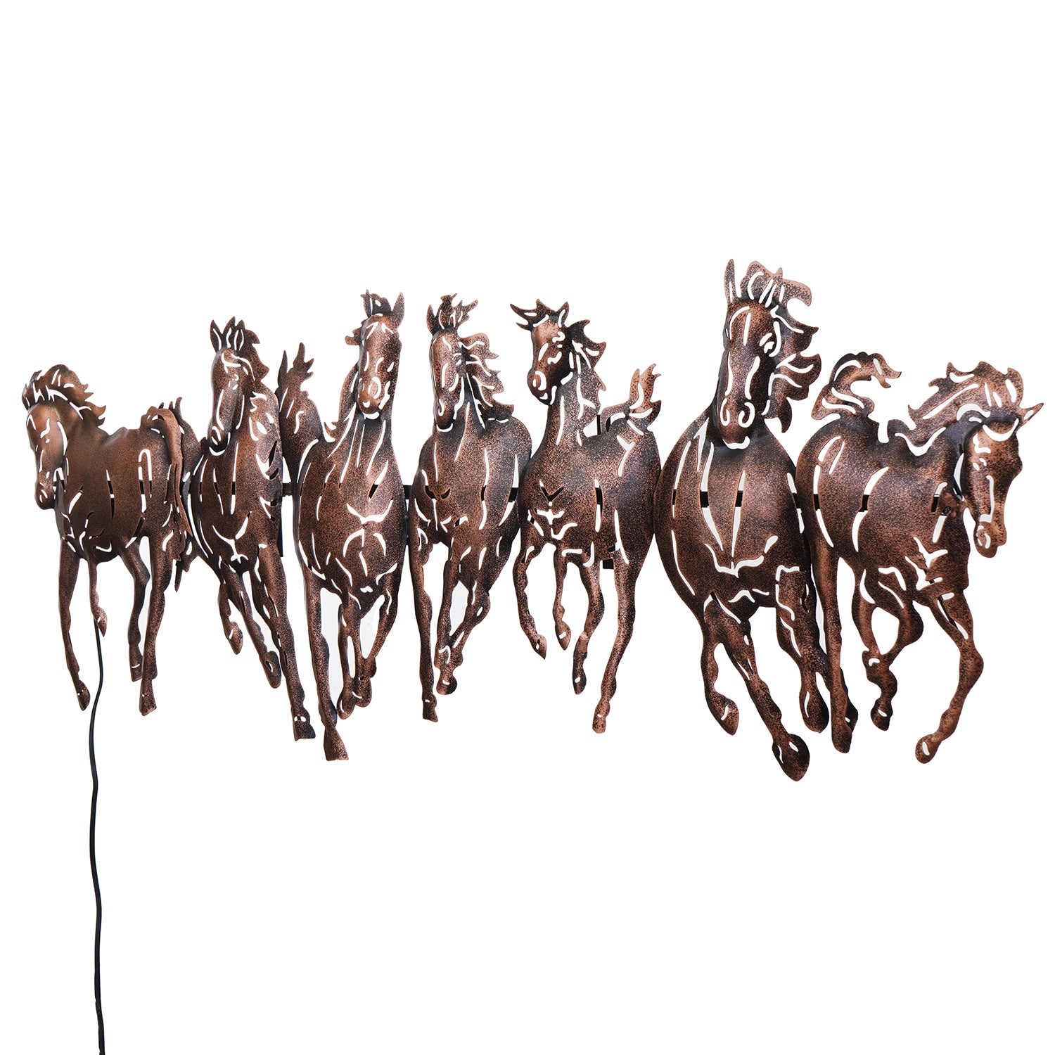 Brown Running 7 Horses Design Handcrafted Iron Wall Hanging with background LED's 5