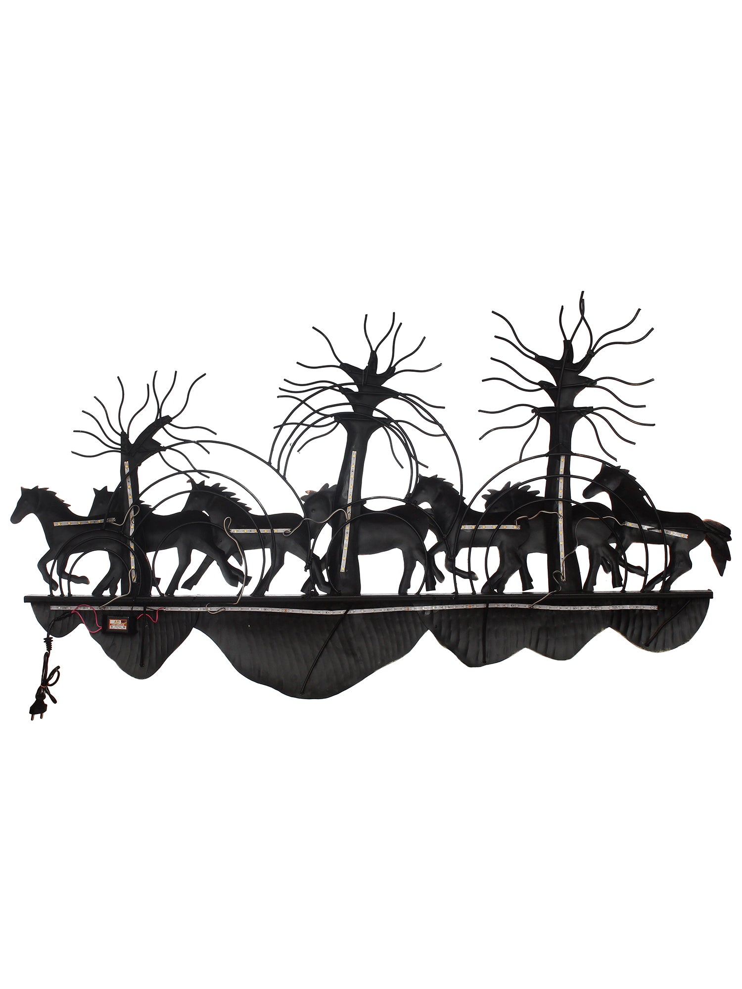 7 Running Horses Scenic View Handcrafted Iron Wall Hanging with background LED's 5