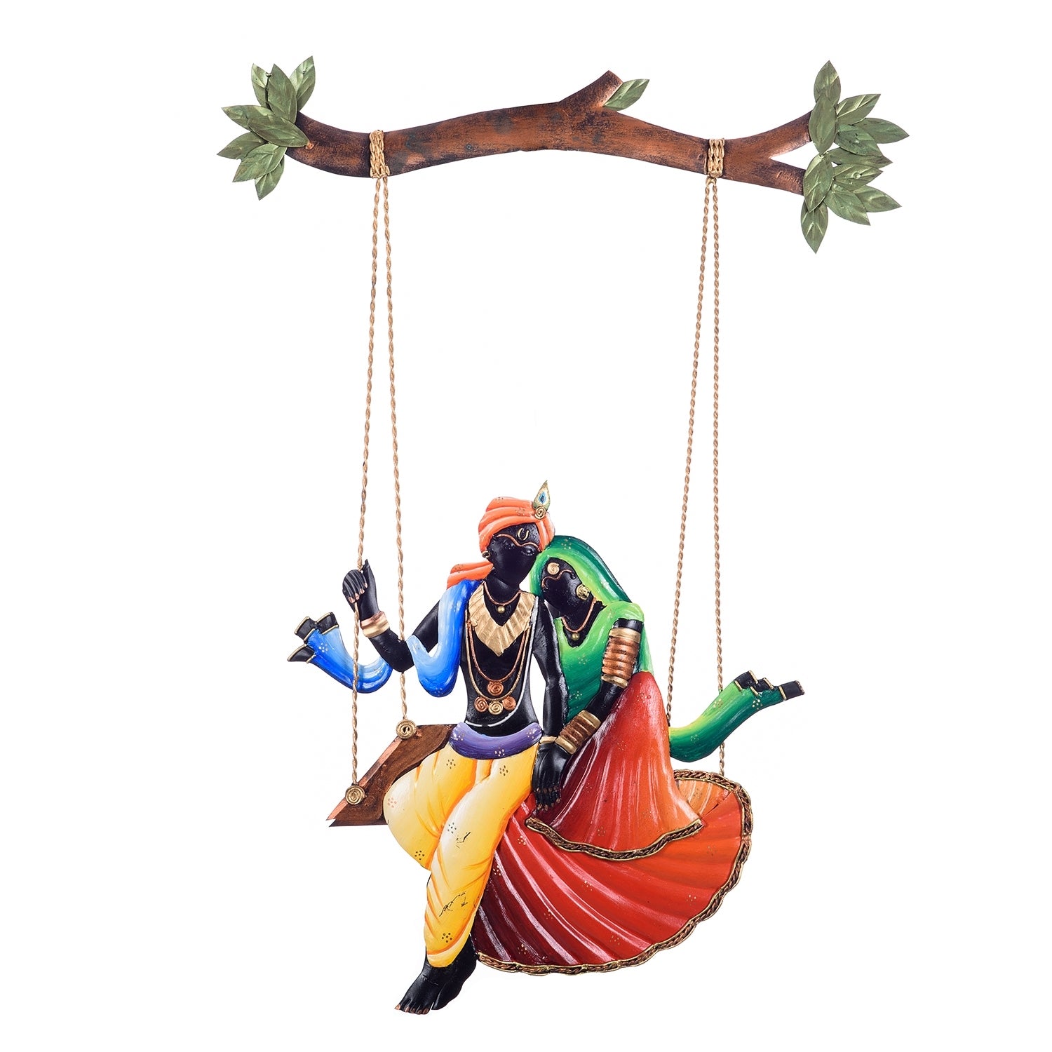 Wrought Iron Radha Krishna on Swing Wall Hanging Decorative Showpiece 1