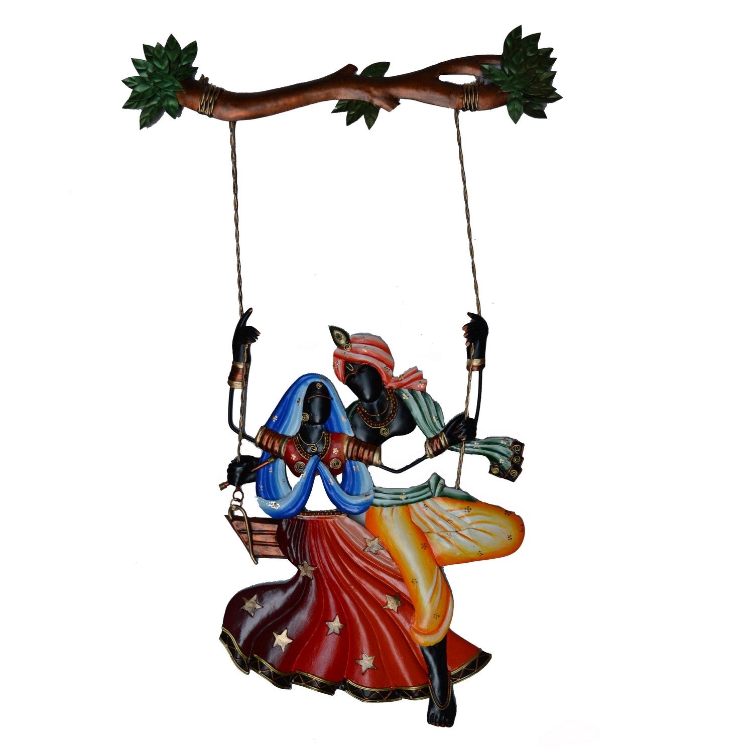 Wrought Iron Radha Krishna on Swing Wall Hanging Decorative Showpiece 2