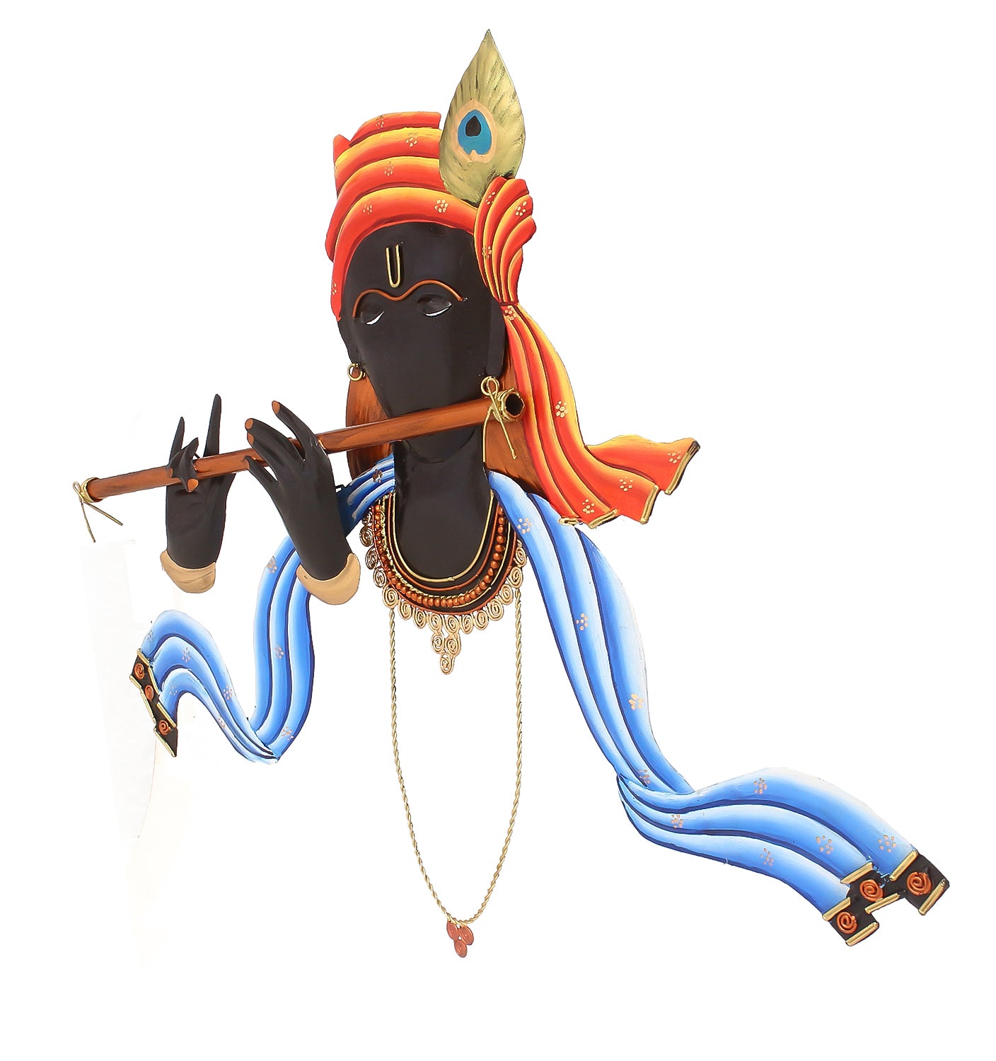 Lord Krishna Playing Flute/Bansuri Wall Hanging (Orange, Blue, Black) 4