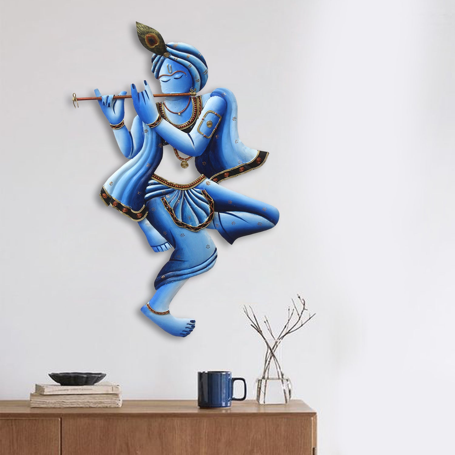 Blue Lord Krishna Playing Flute Handcrafted Decorative Iron Wall Hanging/Art 1
