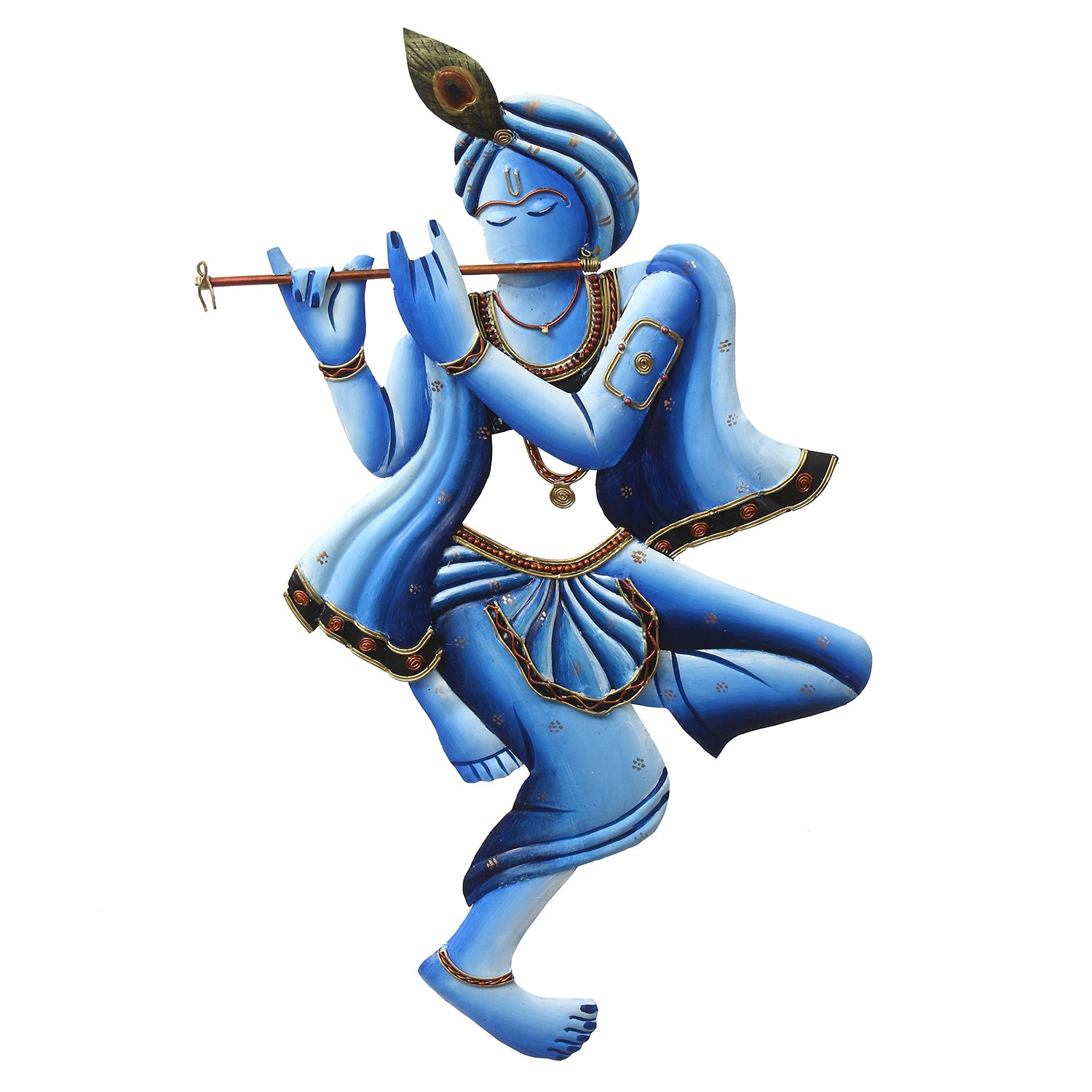 Blue Lord Krishna Playing Flute Handcrafted Decorative Iron Wall Hanging/Art 2