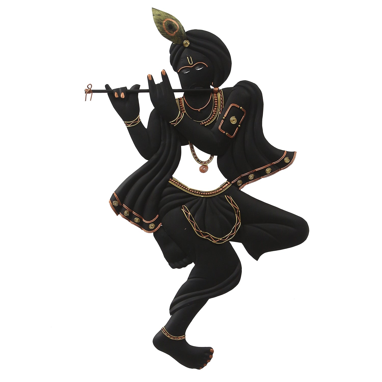 Black Lord Krishna Playing Flute Handcrafted Decorative Iron Wall Hanging/Art 2