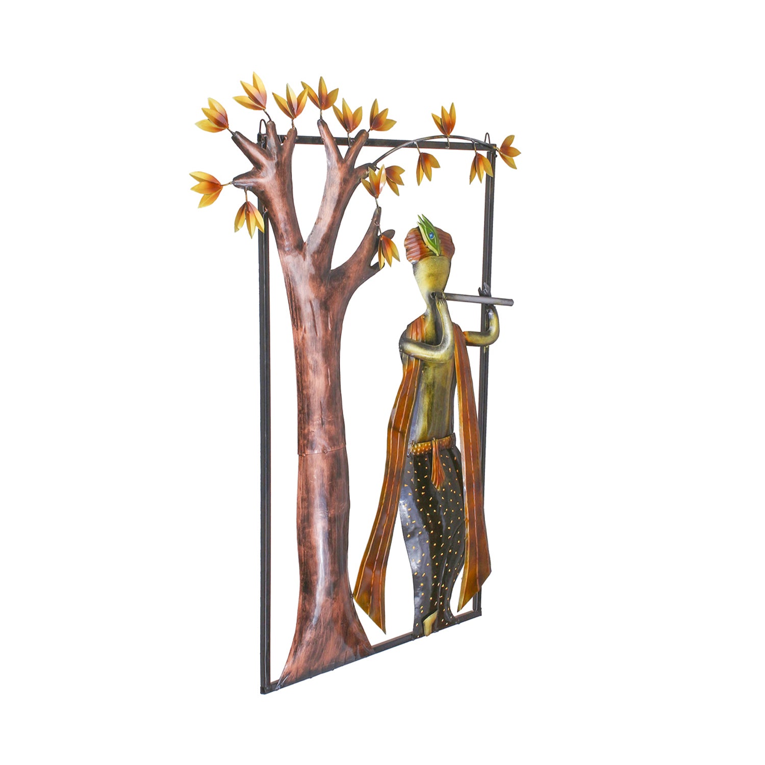 Lord Krishna Playing Flute Under Tree Handcrafted Iron Wall Hanging Decor 3