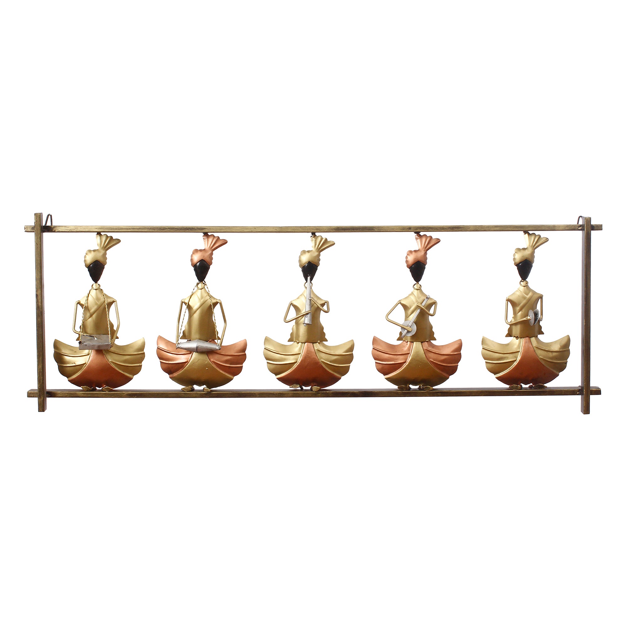Golden Set of 5 Tribal Playing Different Musical Instruments Decorative Iron Wall Hanging 2