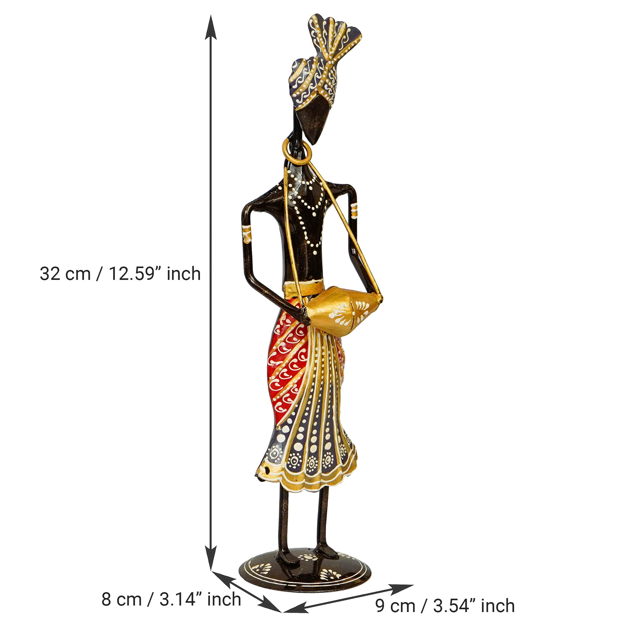 Iron Tribal Man Figurine Playing Banjo Musical Instrument Decorative Showpiece (Black, Green and Orange) 3