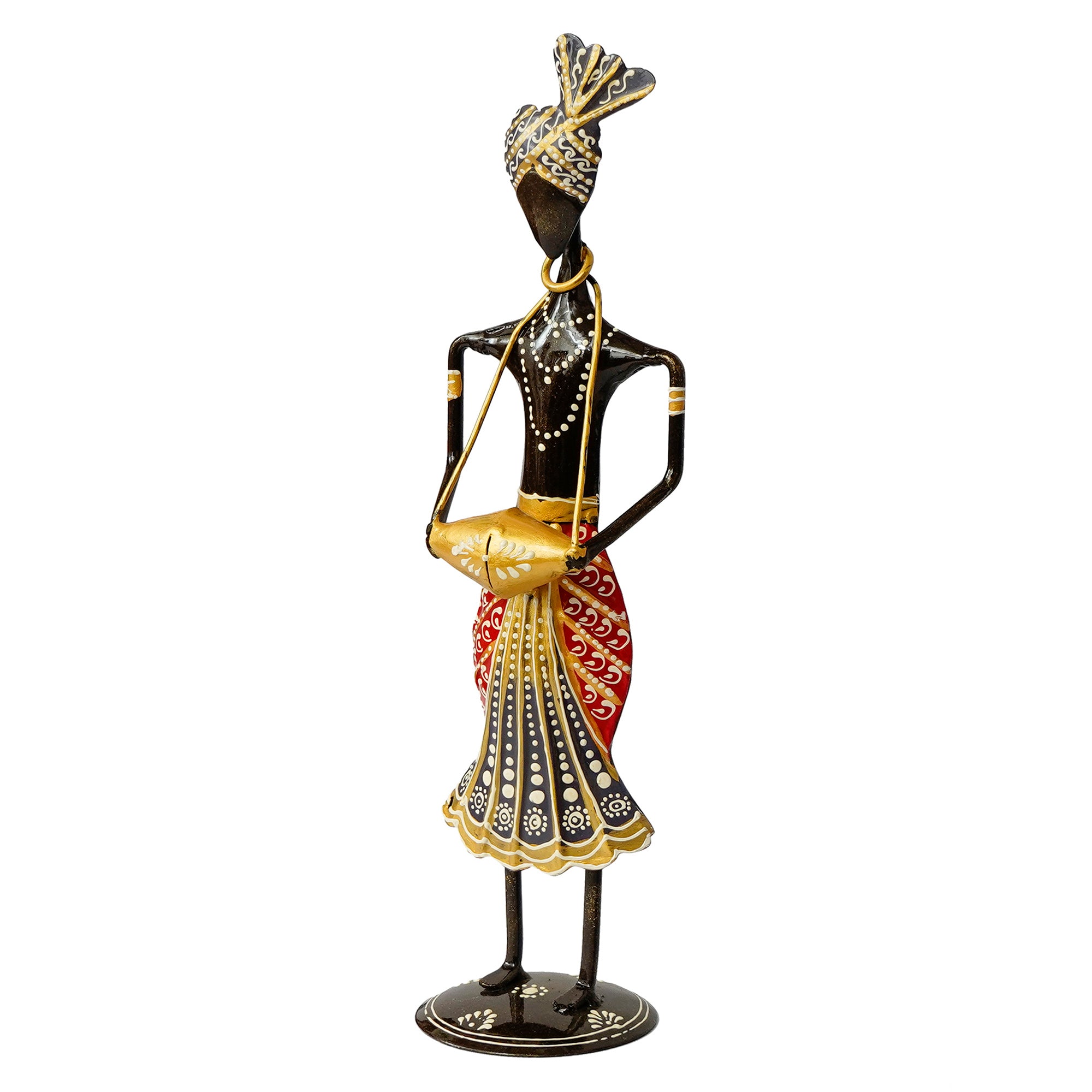 Iron Tribal Man Figurine Playing Banjo Musical Instrument Decorative Showpiece (Black, Green and Orange) 4
