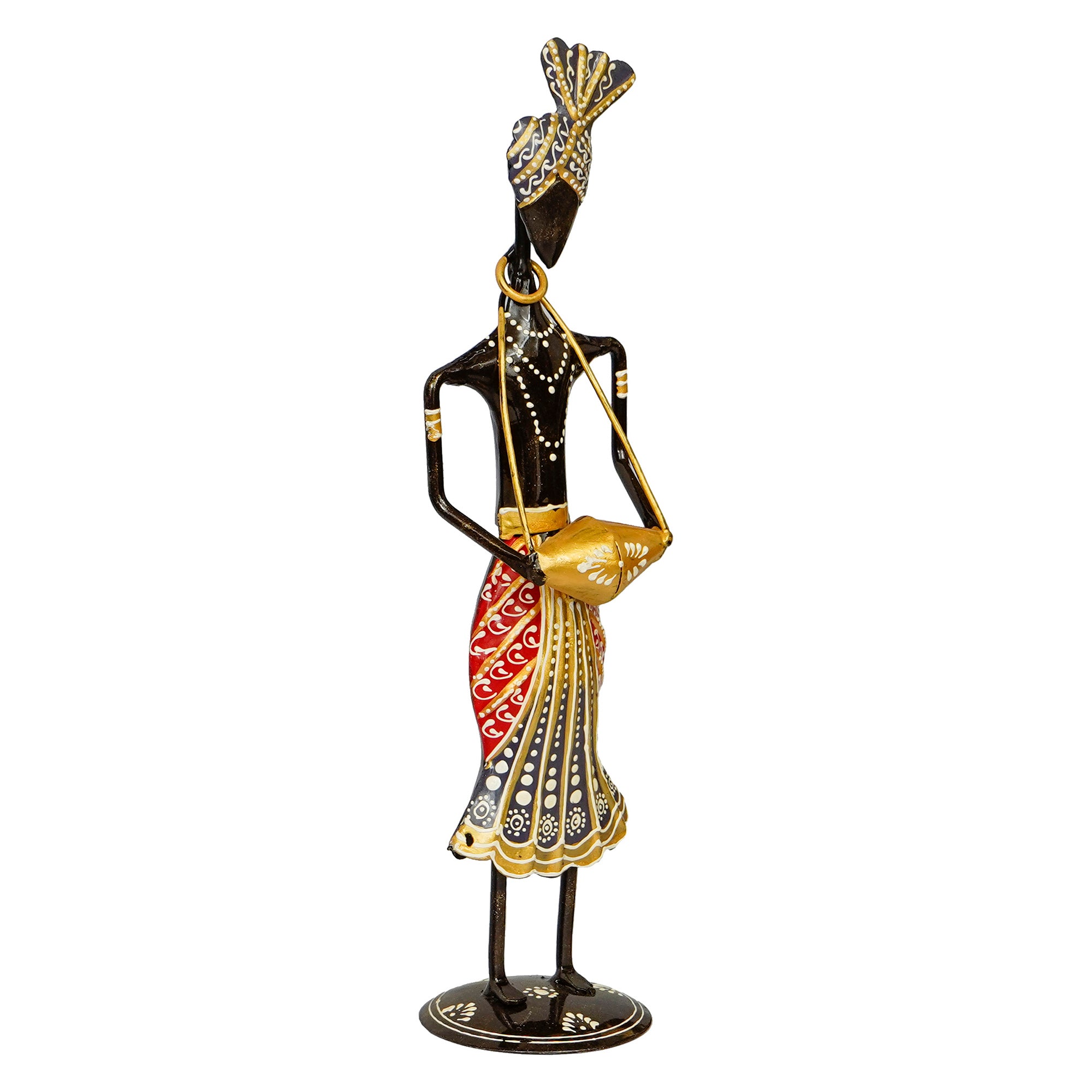 Iron Tribal Man Figurine Playing Banjo Musical Instrument Decorative Showpiece (Black, Green and Orange) 5