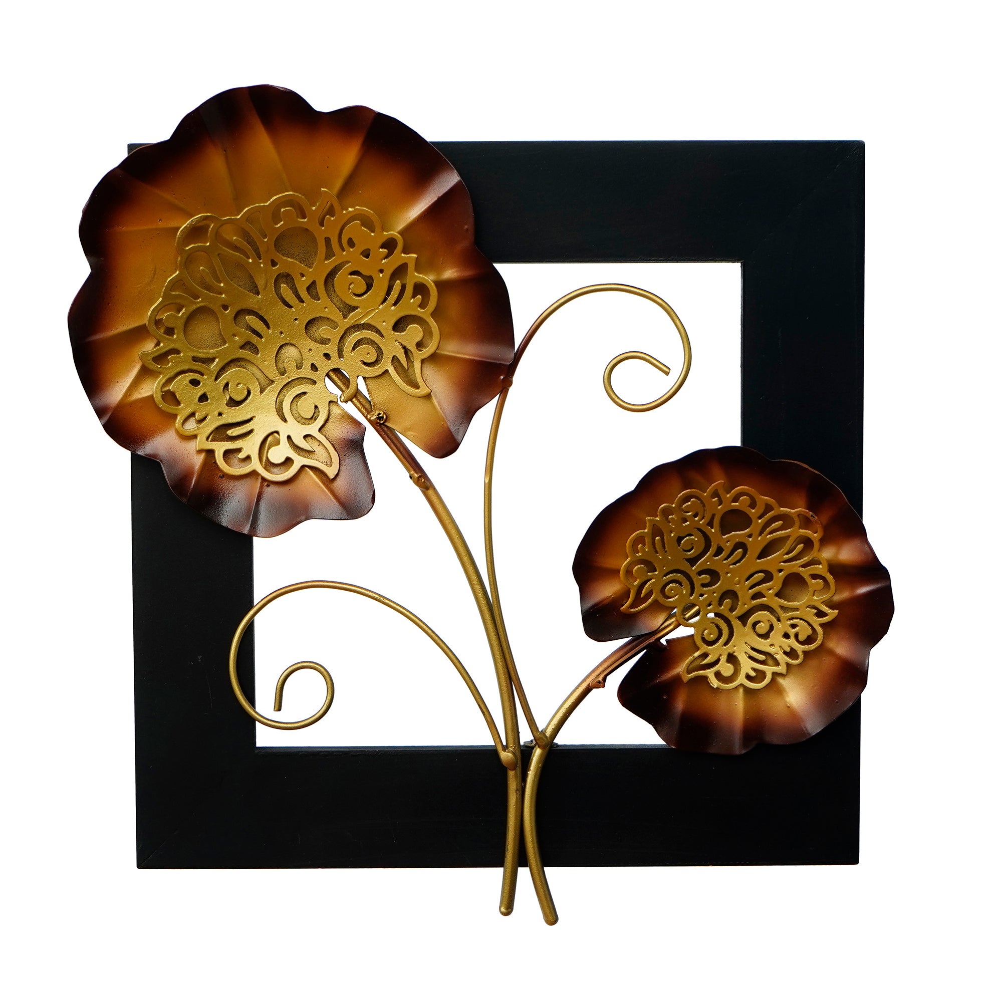 Golden Iron Leaves with Wooden Frame Handcrafted Wall Hanging 2