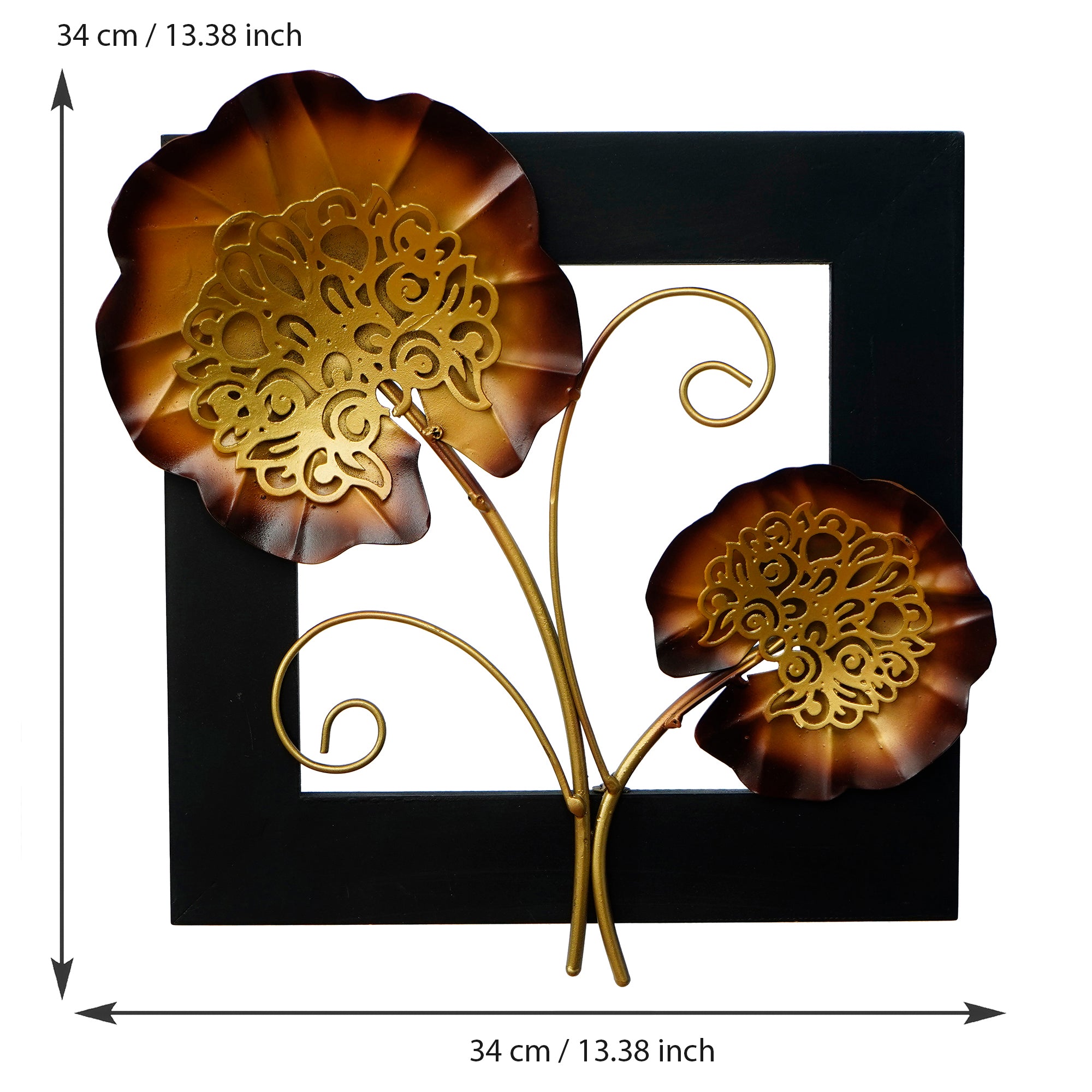 Golden Iron Leaves with Wooden Frame Handcrafted Wall Hanging 3