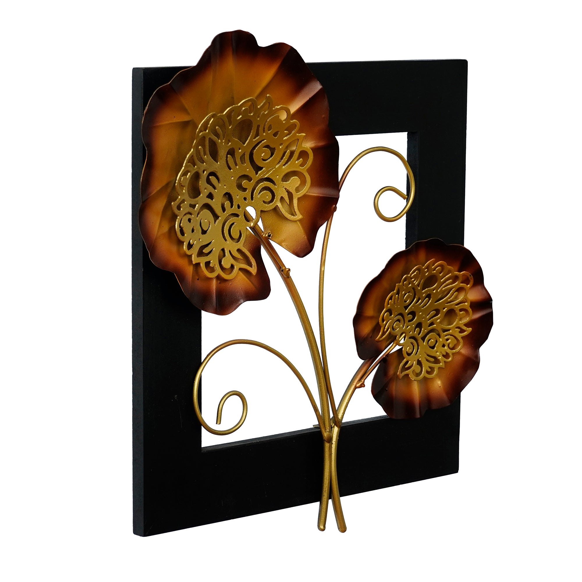 Golden Iron Leaves with Wooden Frame Handcrafted Wall Hanging 4