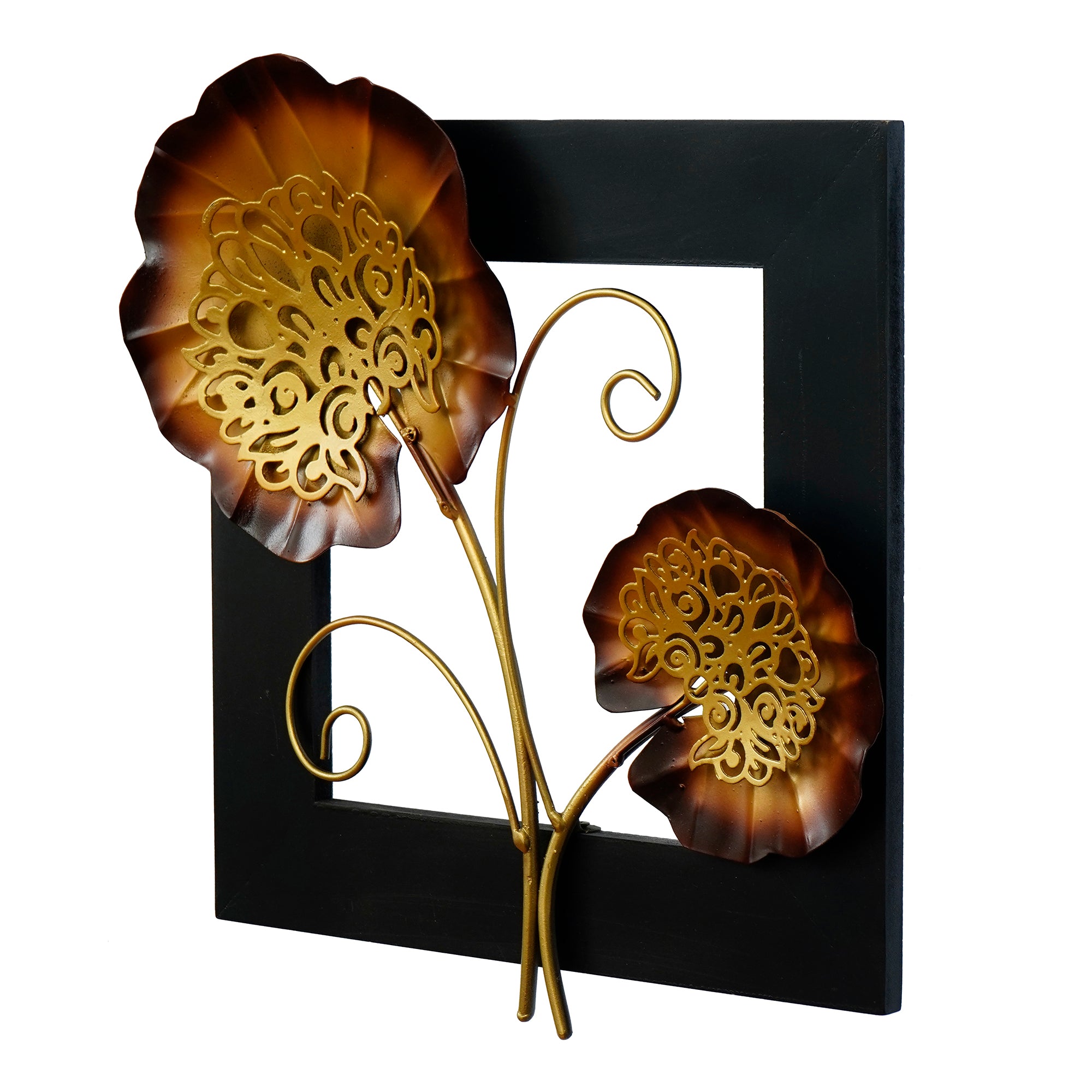 Golden Iron Leaves with Wooden Frame Handcrafted Wall Hanging 5