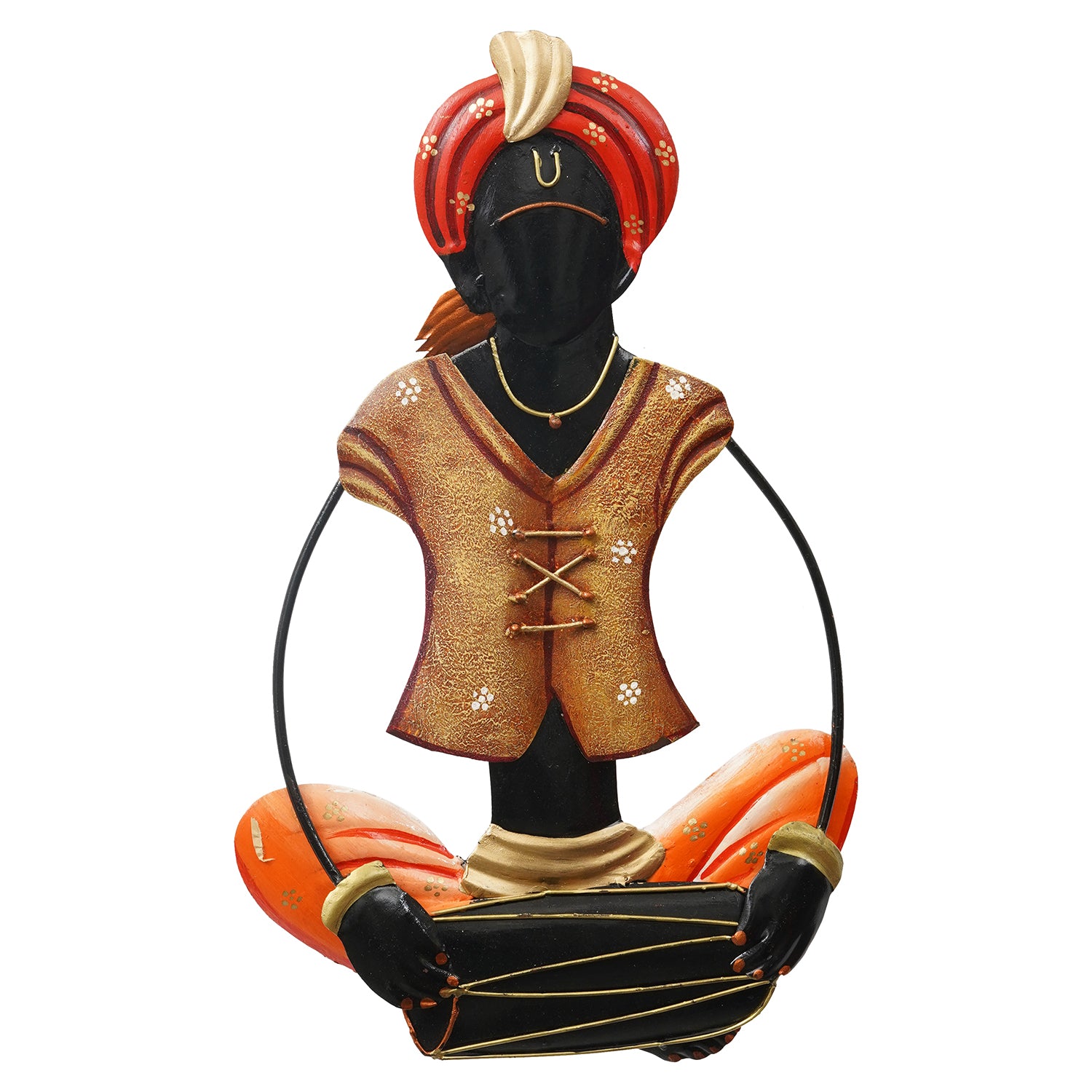 Musician Tribal Man playing Dholak Handcrafted Iron Wall Hanging 1