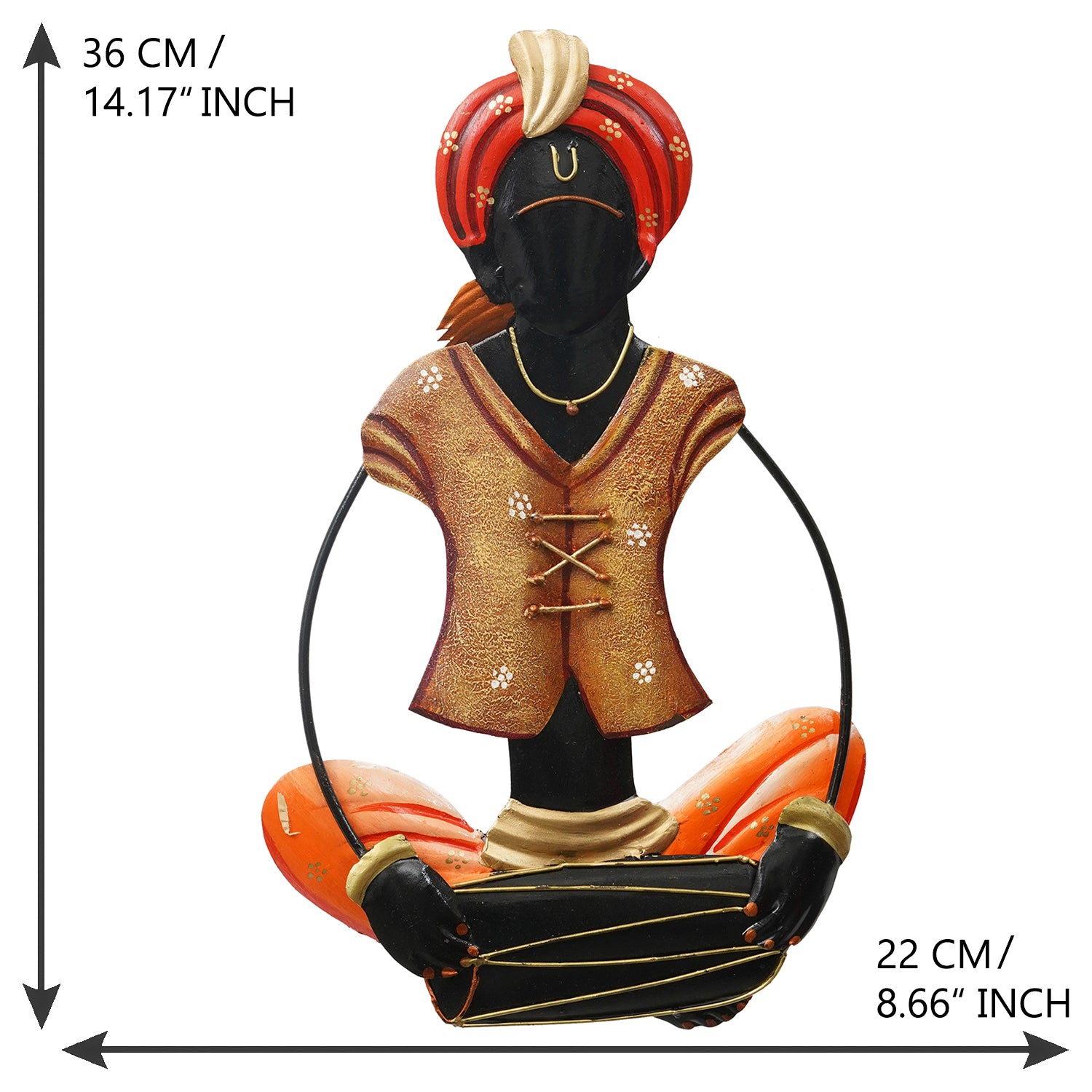 Musician Tribal Man playing Dholak Handcrafted Iron Wall Hanging 2
