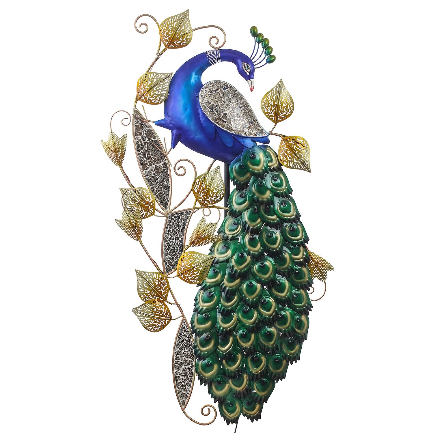 Decorative Colorful Peacock Handcrafted Iron Wall Hanging with background LED's (Blue, Green and Golden) 1