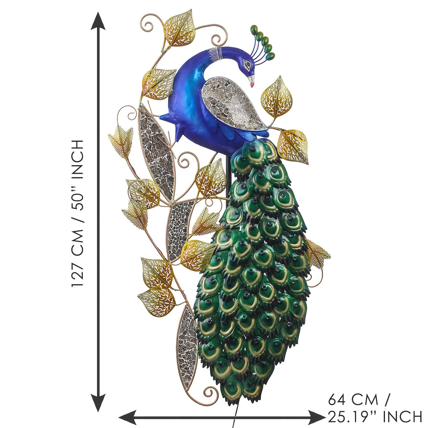 Decorative Colorful Peacock Handcrafted Iron Wall Hanging with background LED's (Blue, Green and Golden) 3