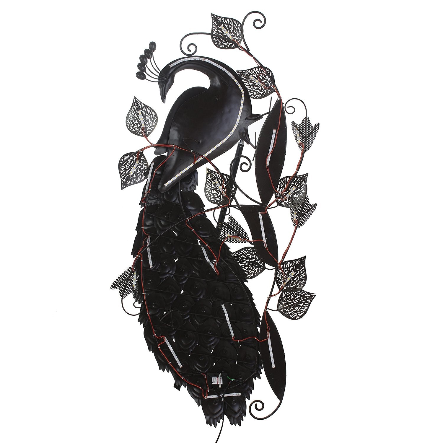 Decorative Colorful Peacock Handcrafted Iron Wall Hanging with background LED's (Blue, Green and Golden) 6