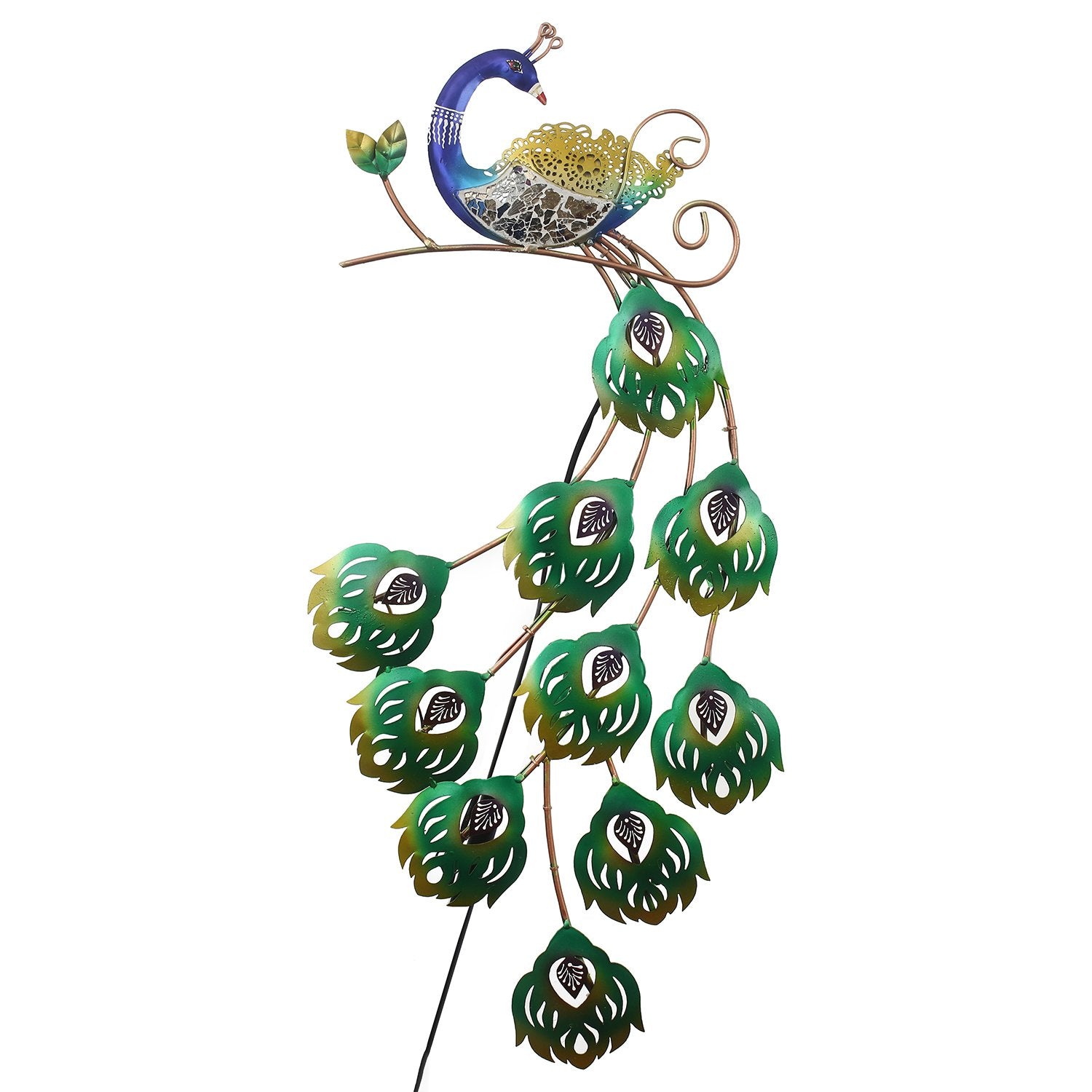 Colorful Dancing Peacock Handcrafted Iron Wall Hanging with background LED's (Blue, Green and Golden) 2