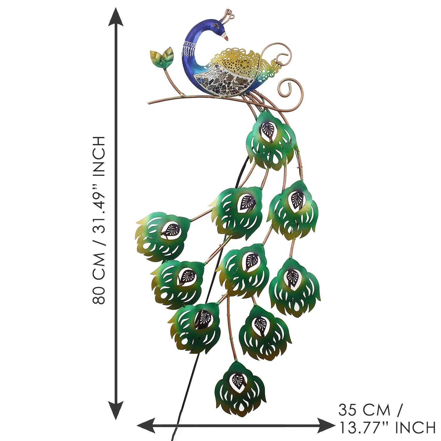 Colorful Dancing Peacock Handcrafted Iron Wall Hanging with background LED's (Blue, Green and Golden) 3