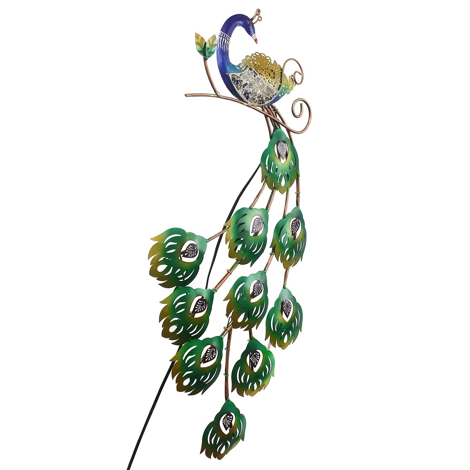 Colorful Dancing Peacock Handcrafted Iron Wall Hanging with background LED's (Blue, Green and Golden) 4