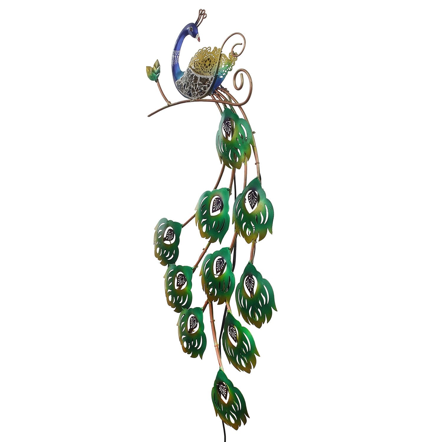 Colorful Dancing Peacock Handcrafted Iron Wall Hanging with background LED's (Blue, Green and Golden) 5