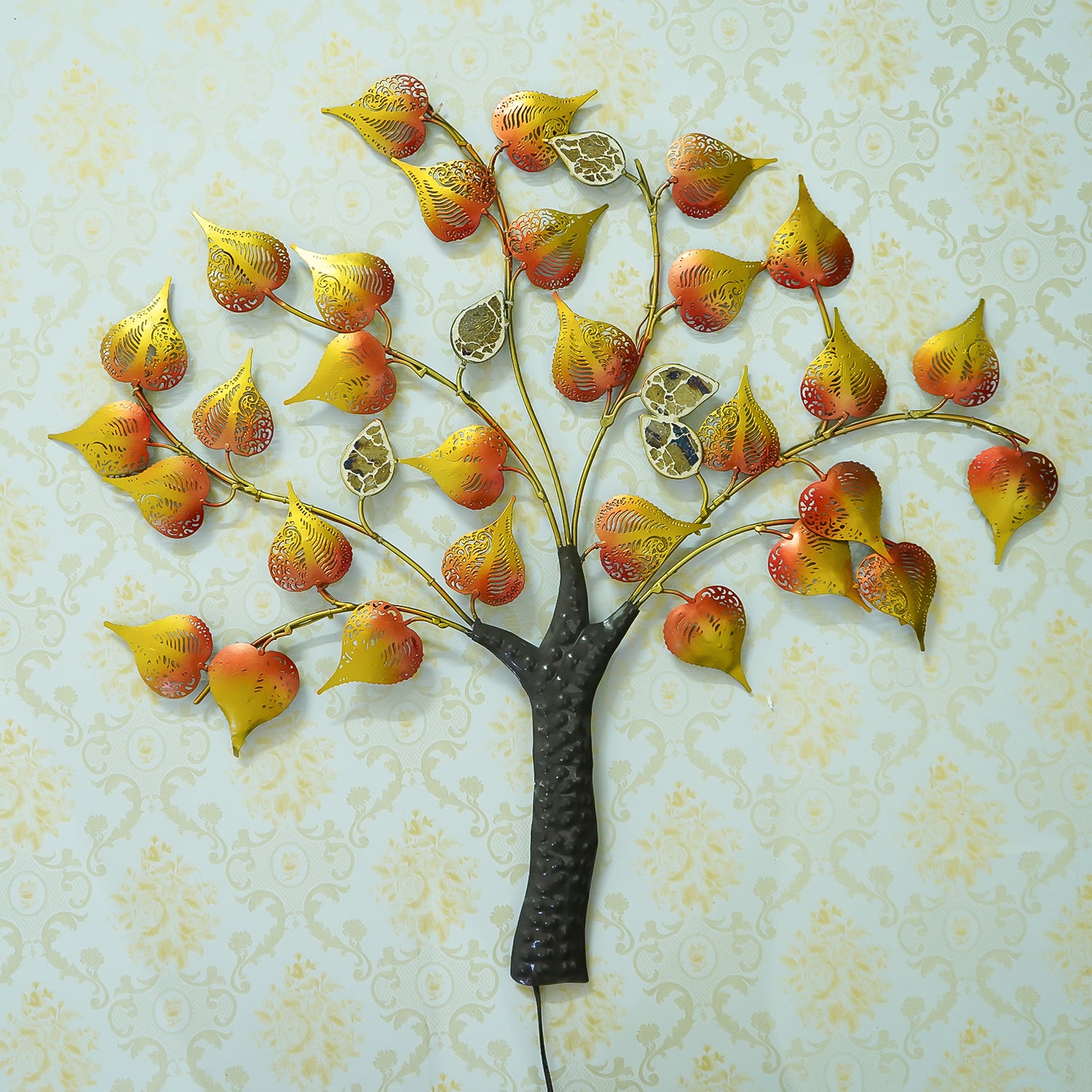 Colorful Leaves Tree Handcrafted Iron Wall Hanging/Art with background LED's