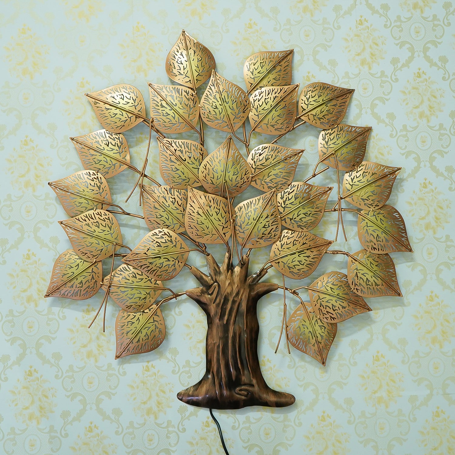 Brown and Golden Leaves Tree Handcrafted Iron Wall Hanging with background LED's 1