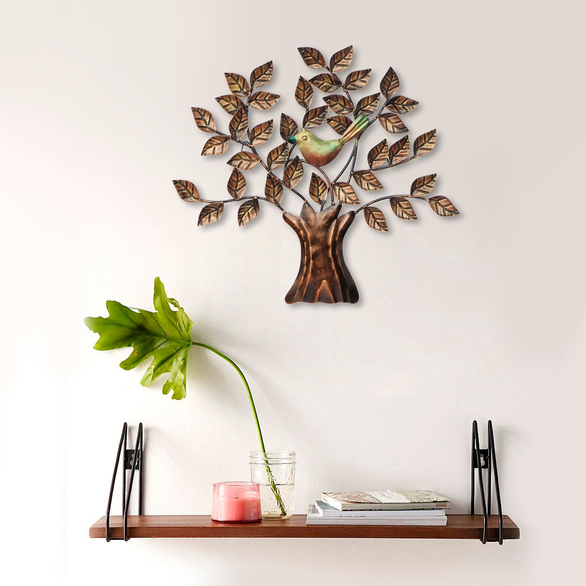 Bird Sitting On Colorful Tree Branch Handicrafted Iron Wall Hanging 1