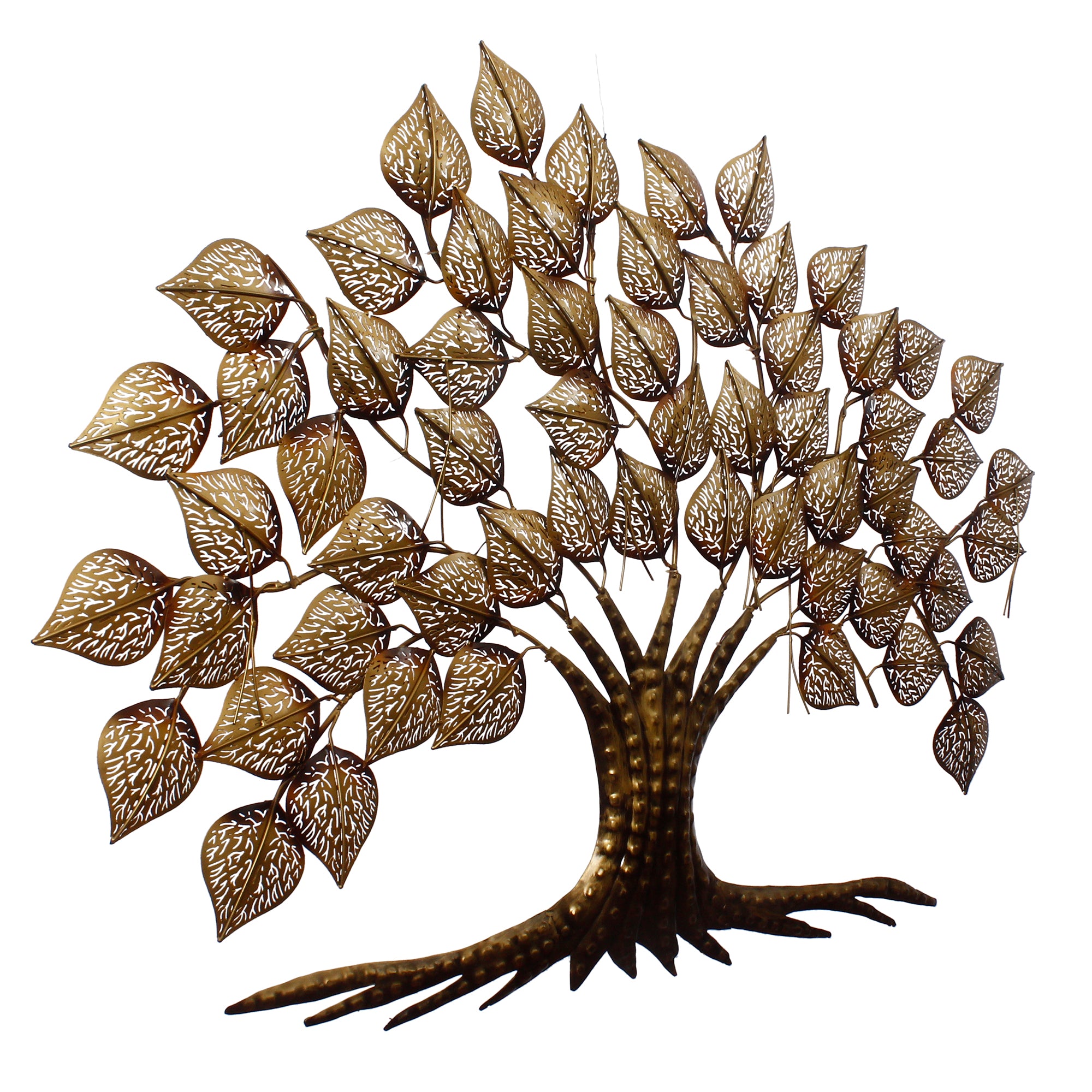Brown and Golden Beautiful Leaves Tree Handcrafted Iron Wall Hanging with background LED's 4