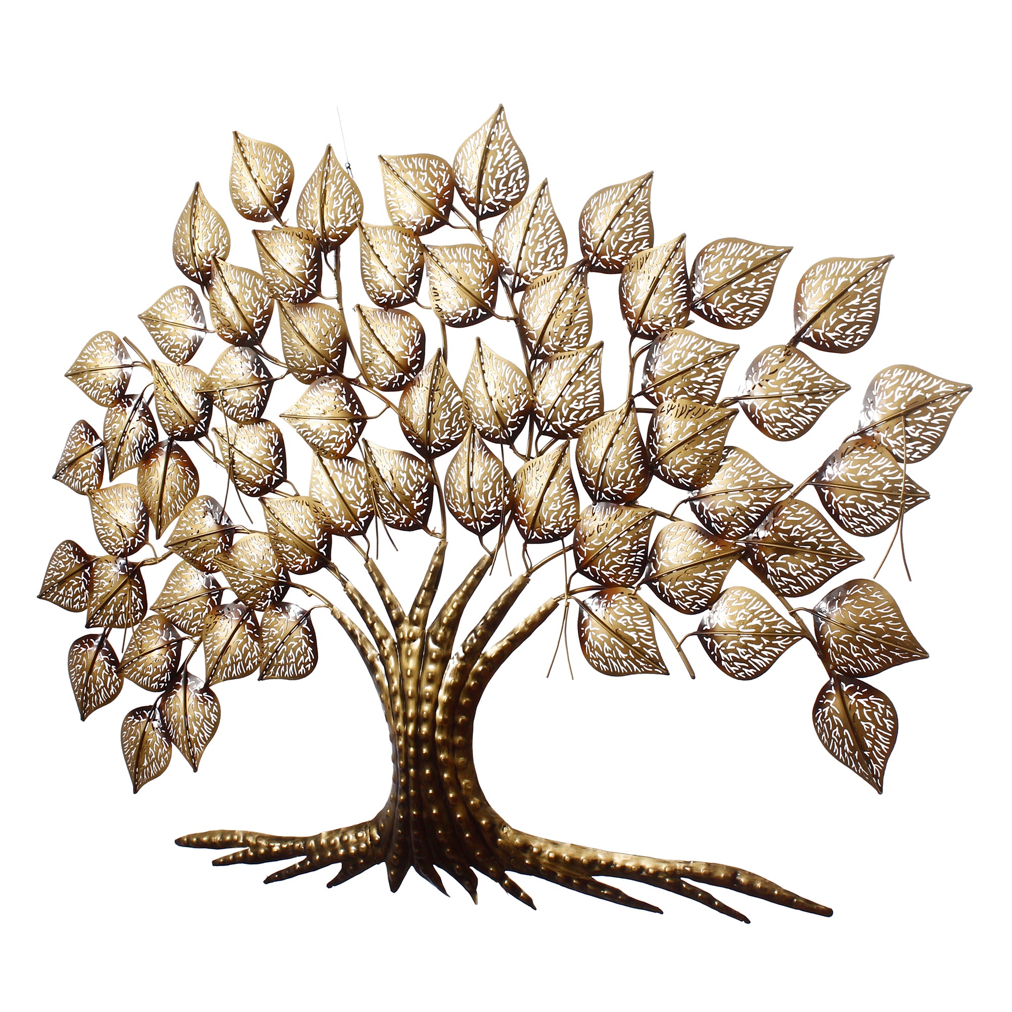 Brown and Golden Beautiful Leaves Tree Handcrafted Iron Wall Hanging with background LED's 5