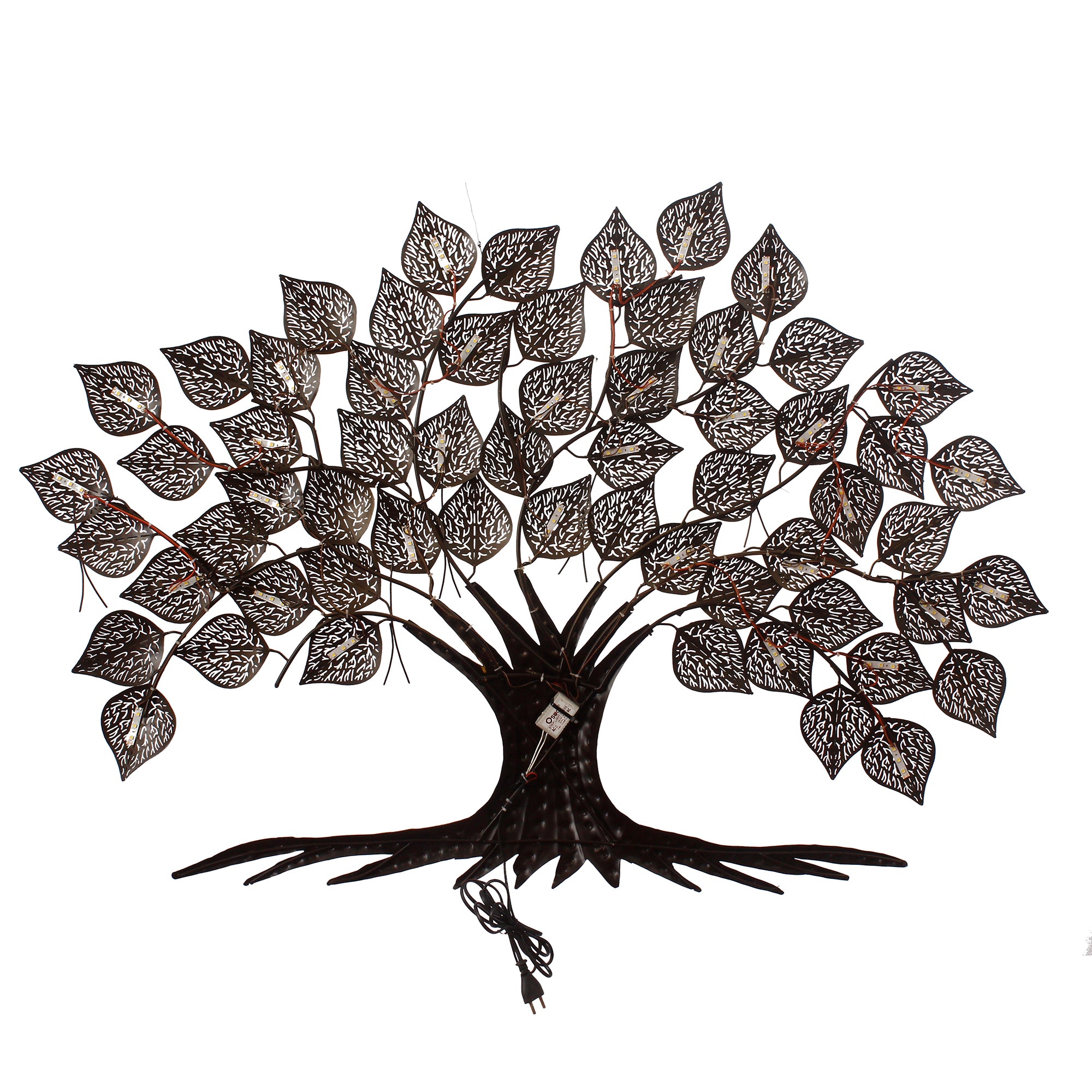 Brown and Golden Beautiful Leaves Tree Handcrafted Iron Wall Hanging with background LED's 6
