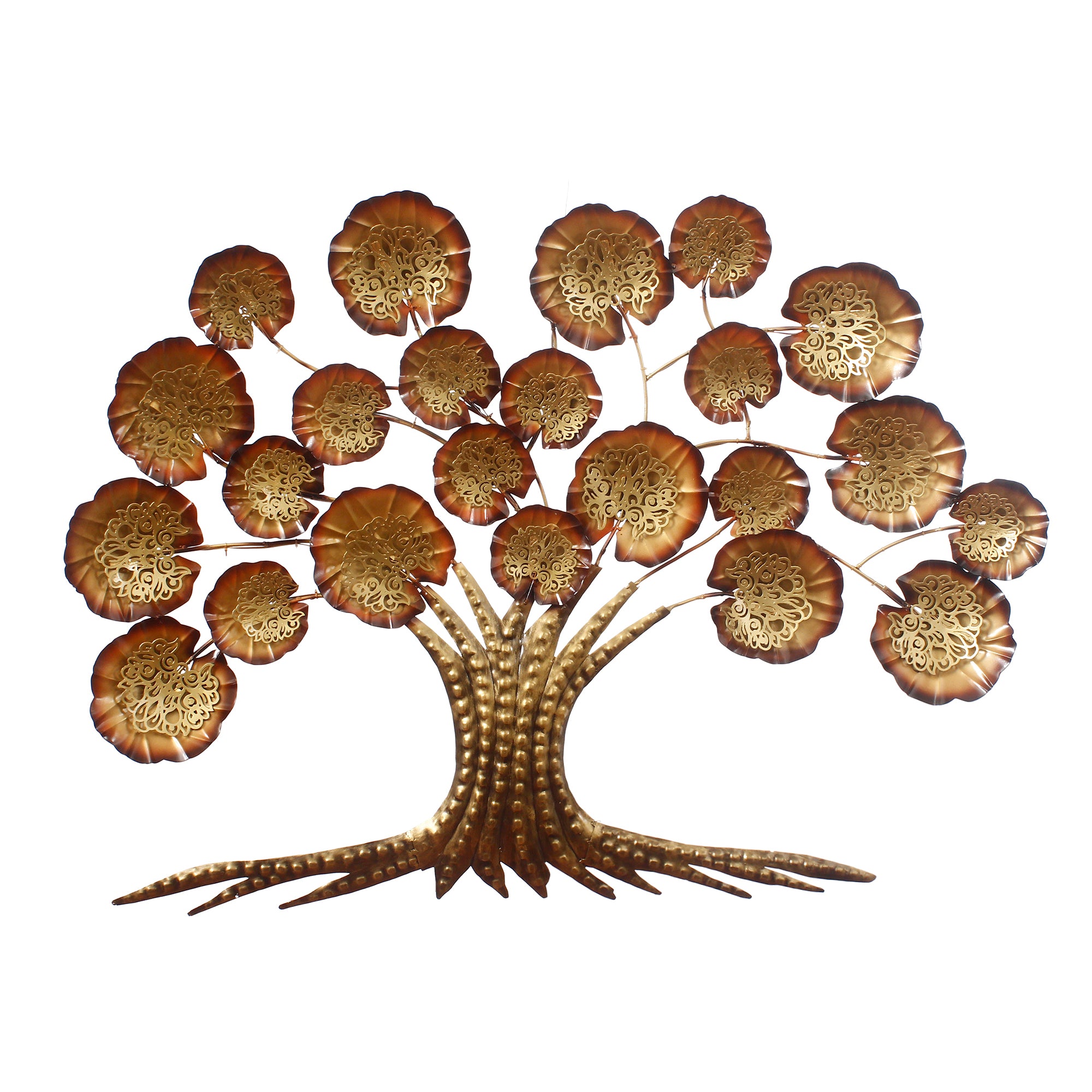 Brown and Golden Beautiful Leaves Tree Handcrafted Iron Wall Hanging/Art with background LED's 2