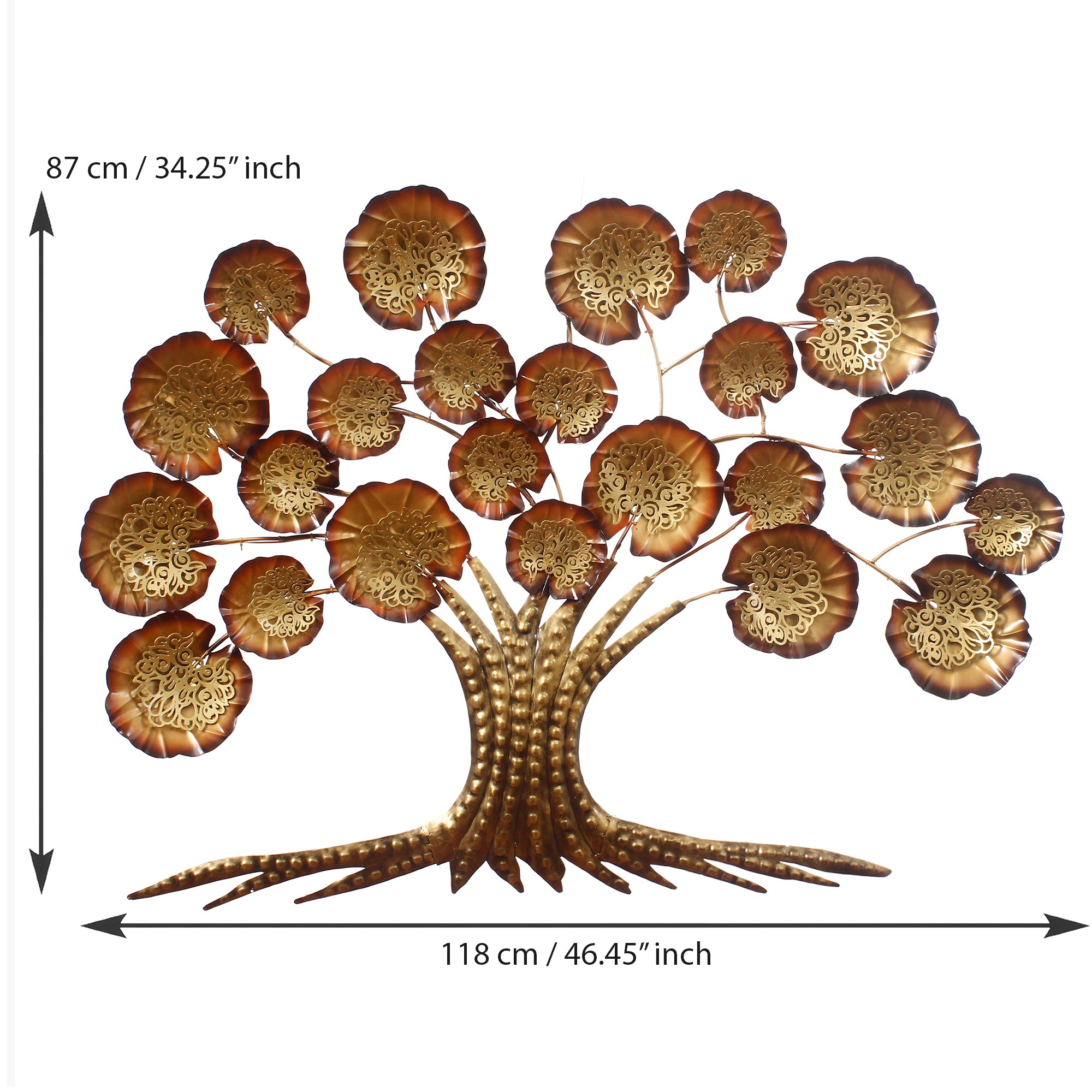 Brown and Golden Beautiful Leaves Tree Handcrafted Iron Wall Hanging/Art with background LED's 3