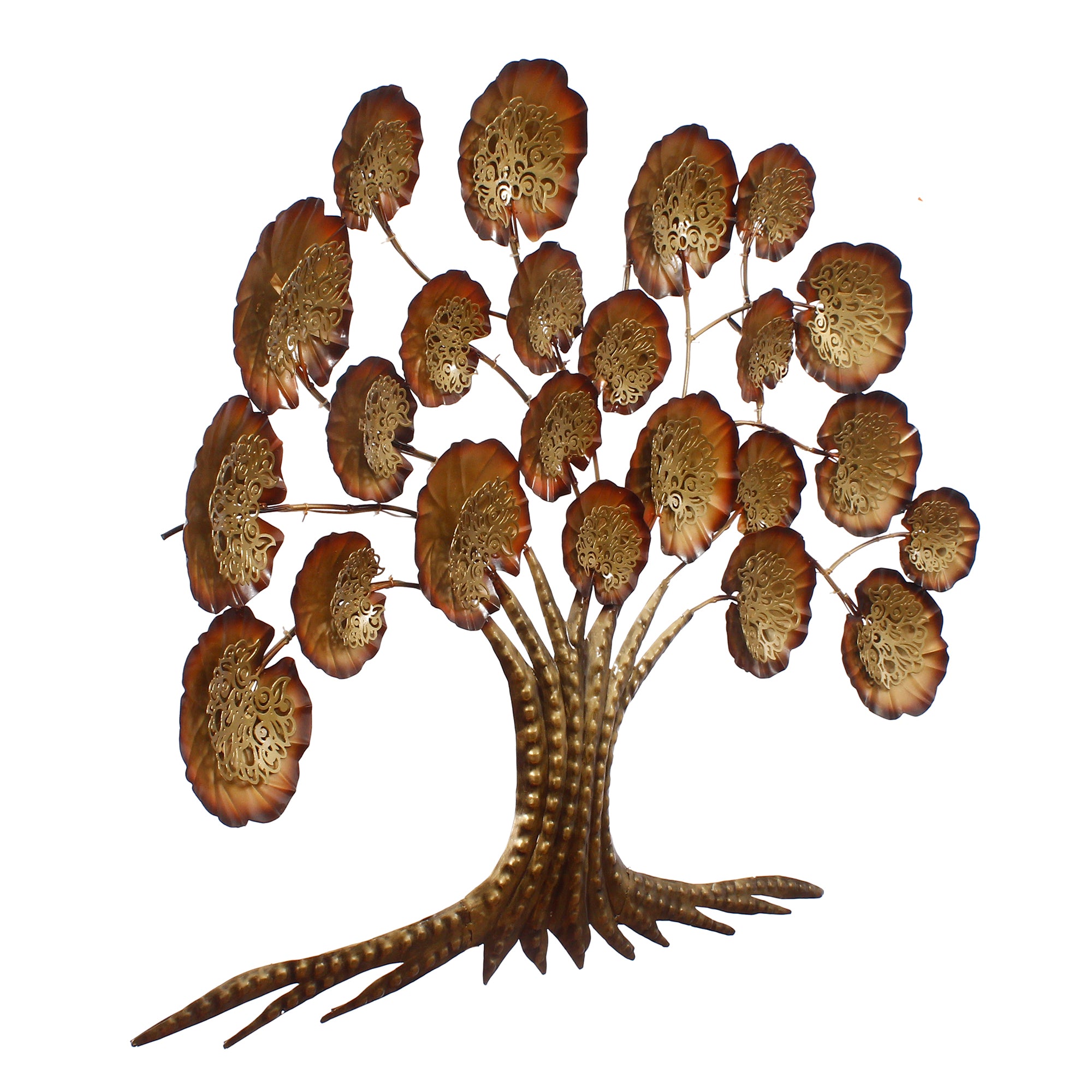 Brown and Golden Beautiful Leaves Tree Handcrafted Iron Wall Hanging/Art with background LED's 4
