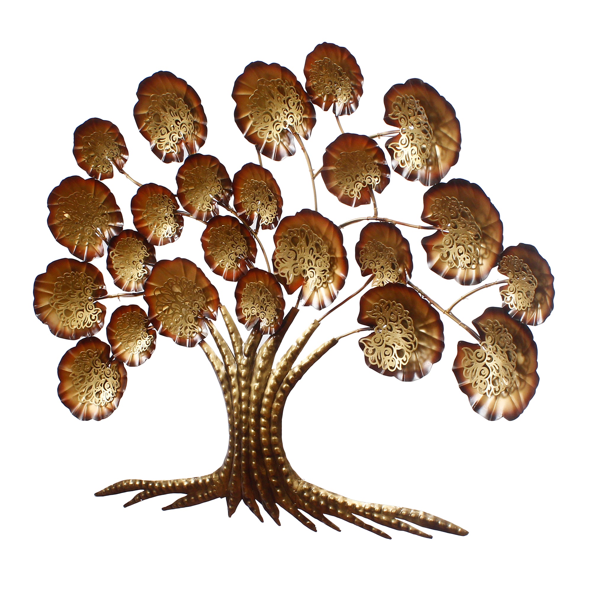 Brown and Golden Beautiful Leaves Tree Handcrafted Iron Wall Hanging/Art with background LED's 5