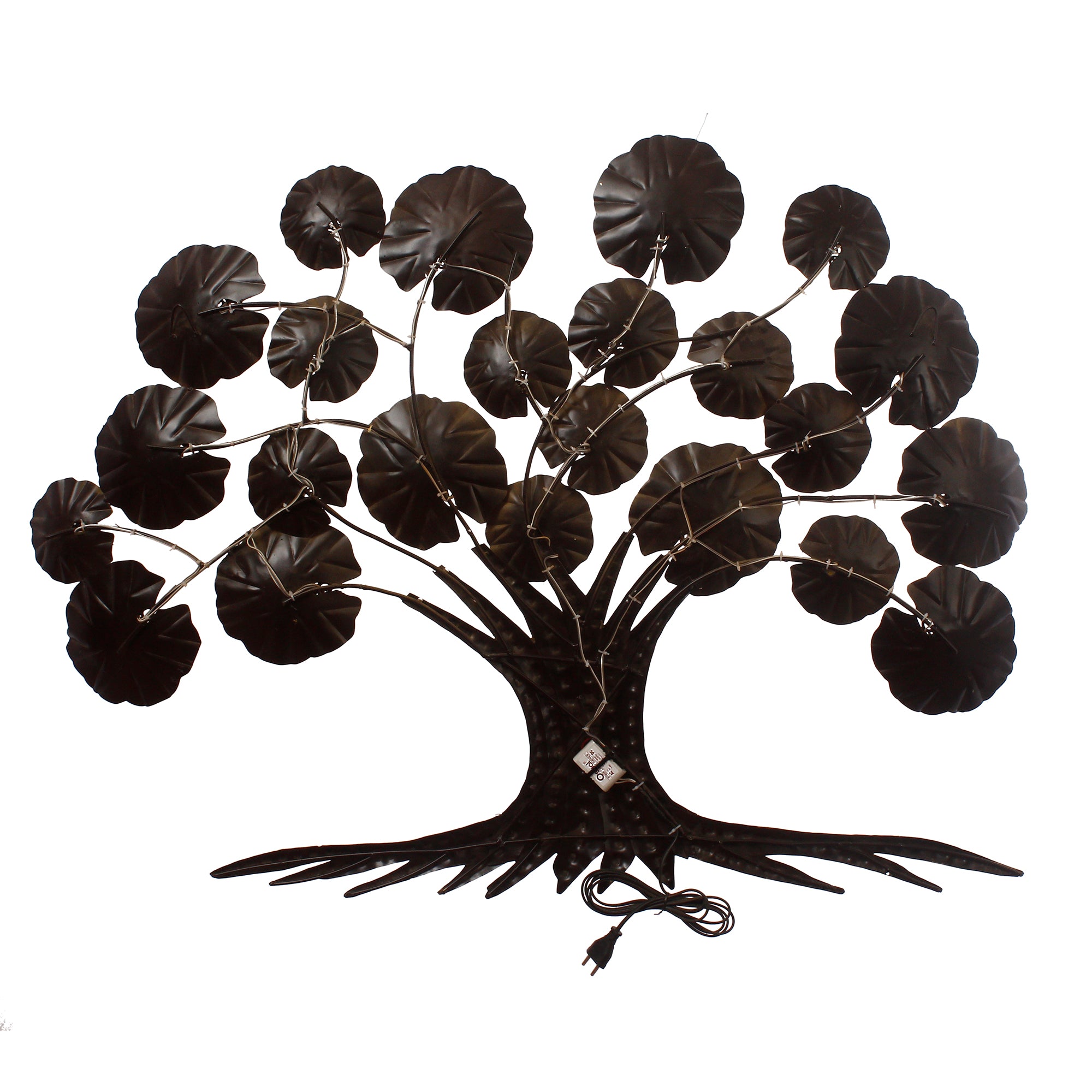 Brown and Golden Beautiful Leaves Tree Handcrafted Iron Wall Hanging/Art with background LED's 6
