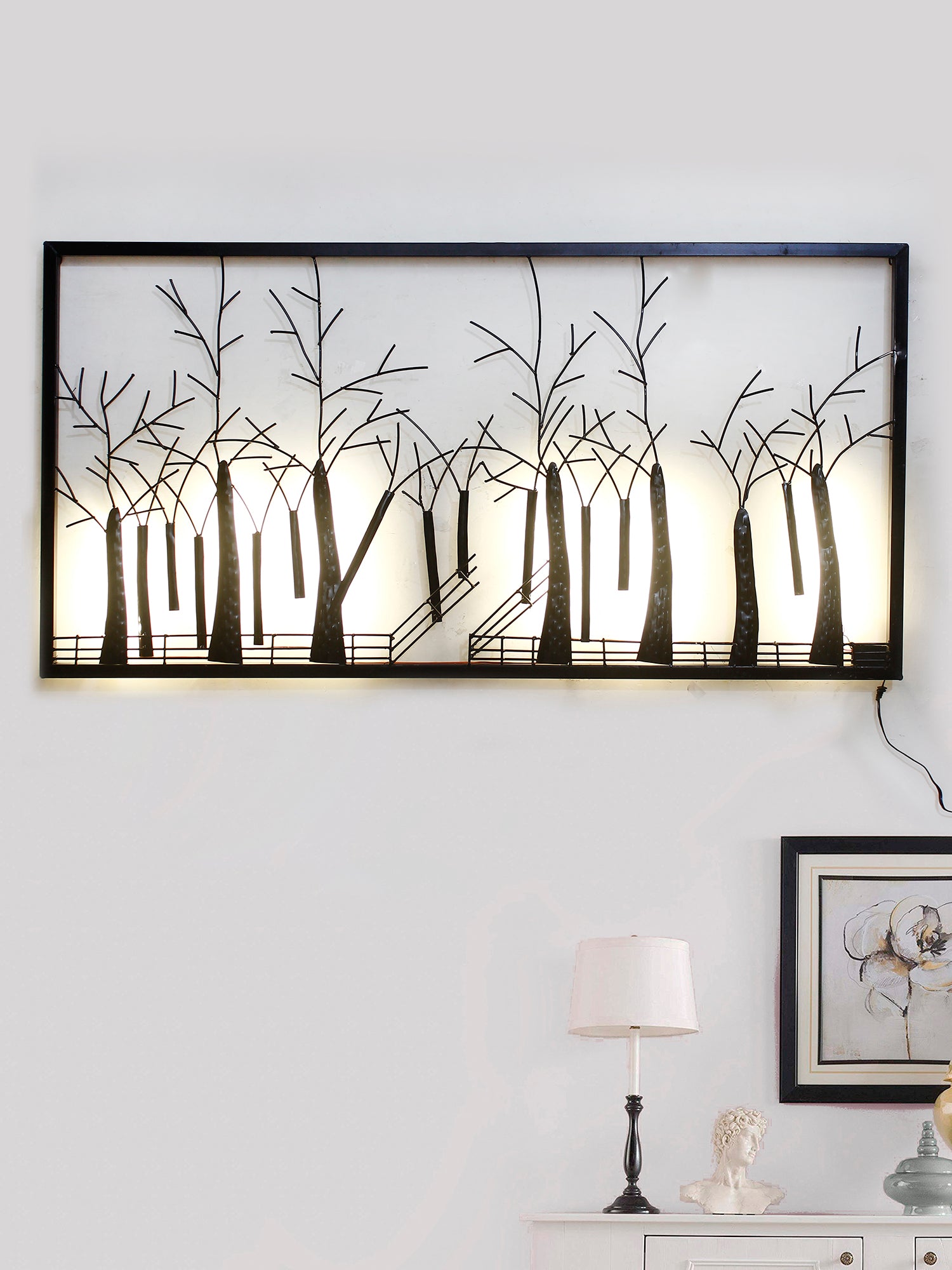 Abstract Trees Forest View Handcrafted Iron Wall Hanging with background LED's 1