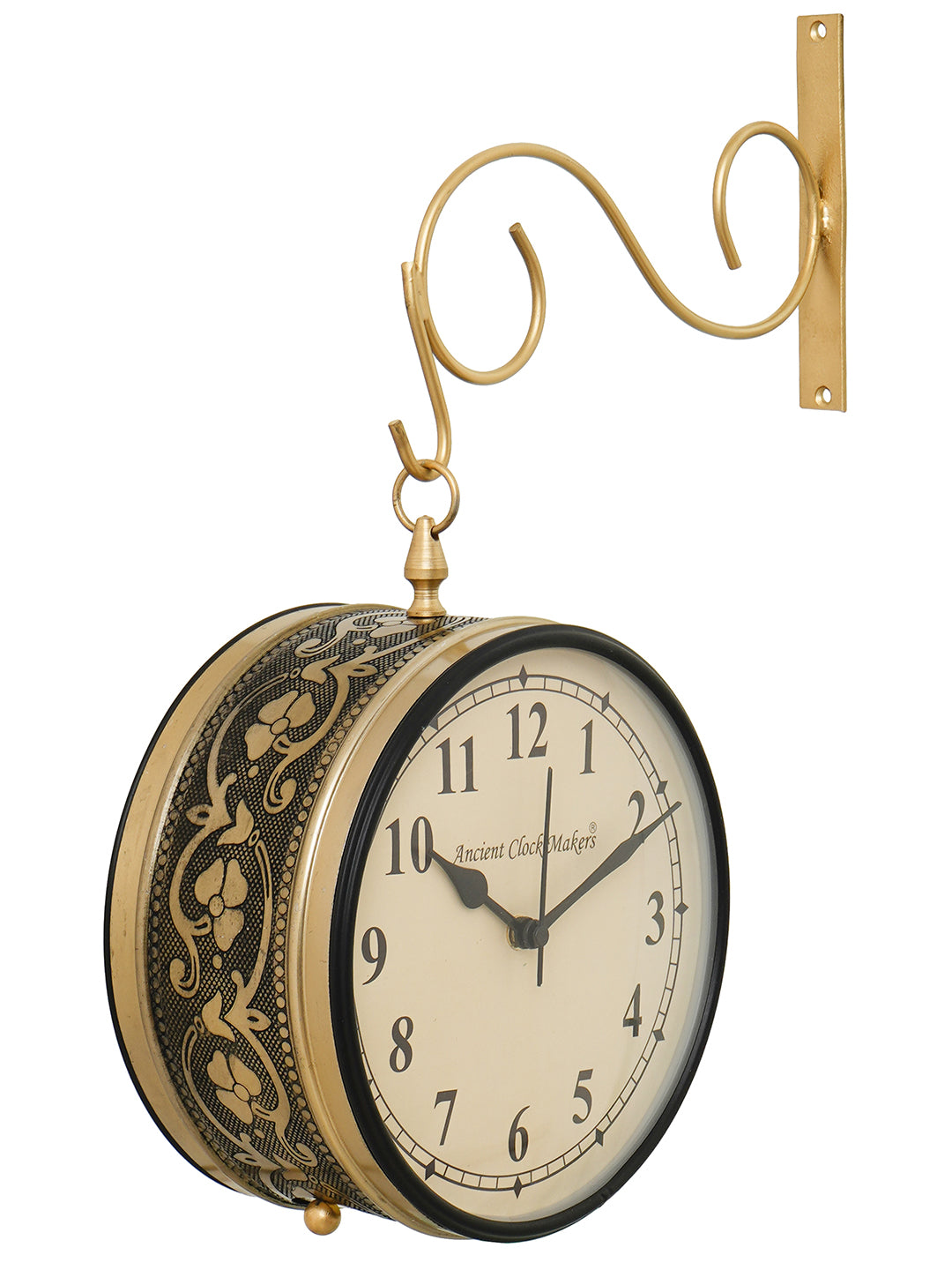 8" Antique Station Hanging Metal Double Sided Wall Clock With Roman & Full Figure (Golden) 3