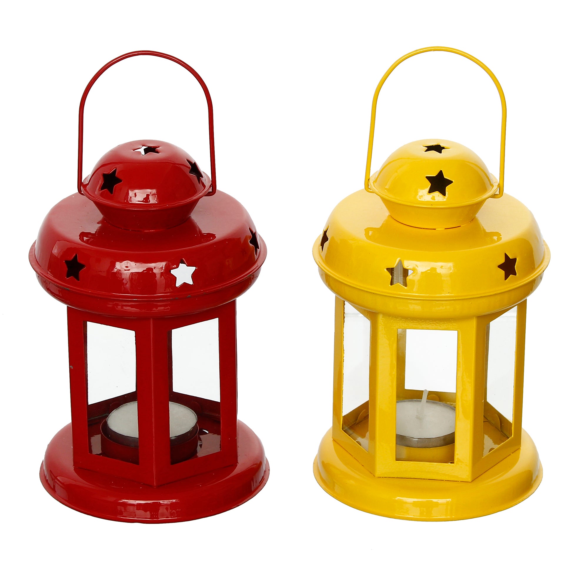 Iron Set of 2 Yellow and Red tea light candle holder Lantern 2