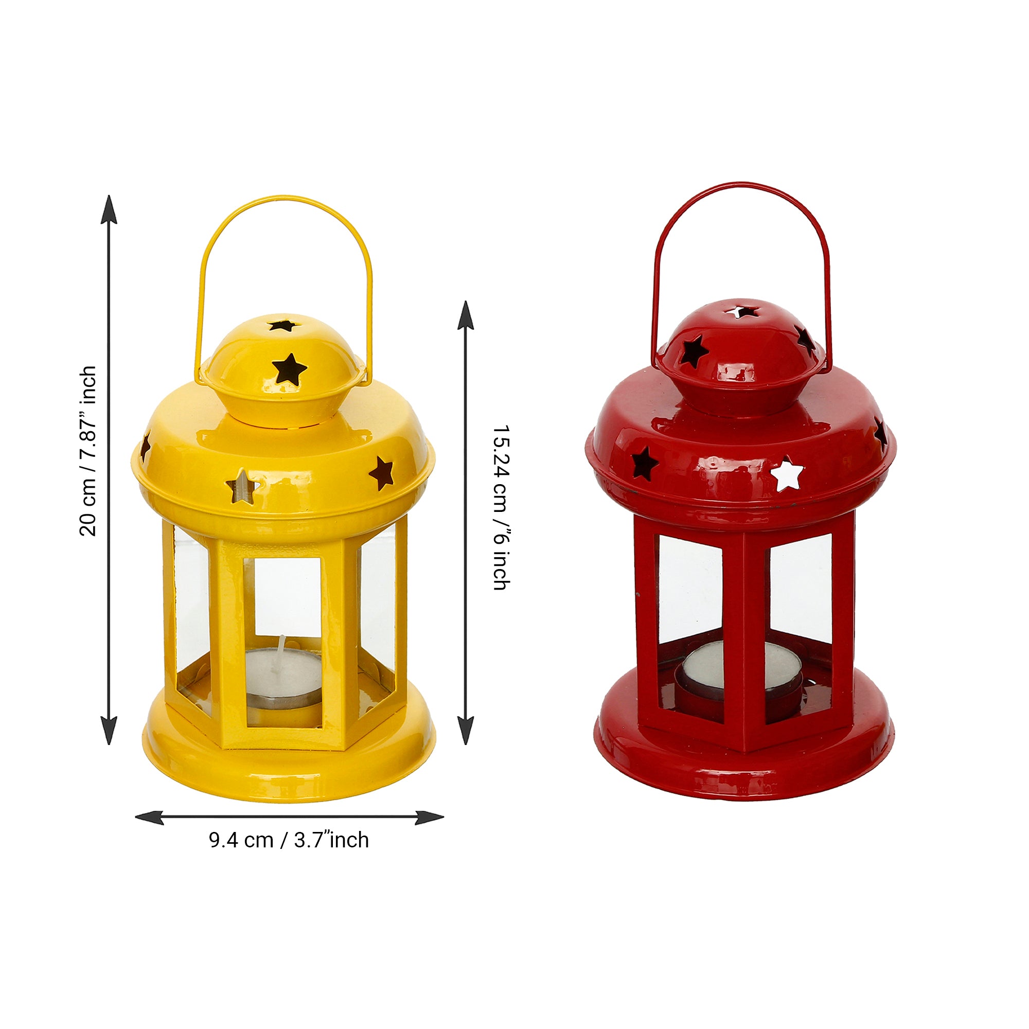 Iron Set of 2 Yellow and Red tea light candle holder Lantern 3