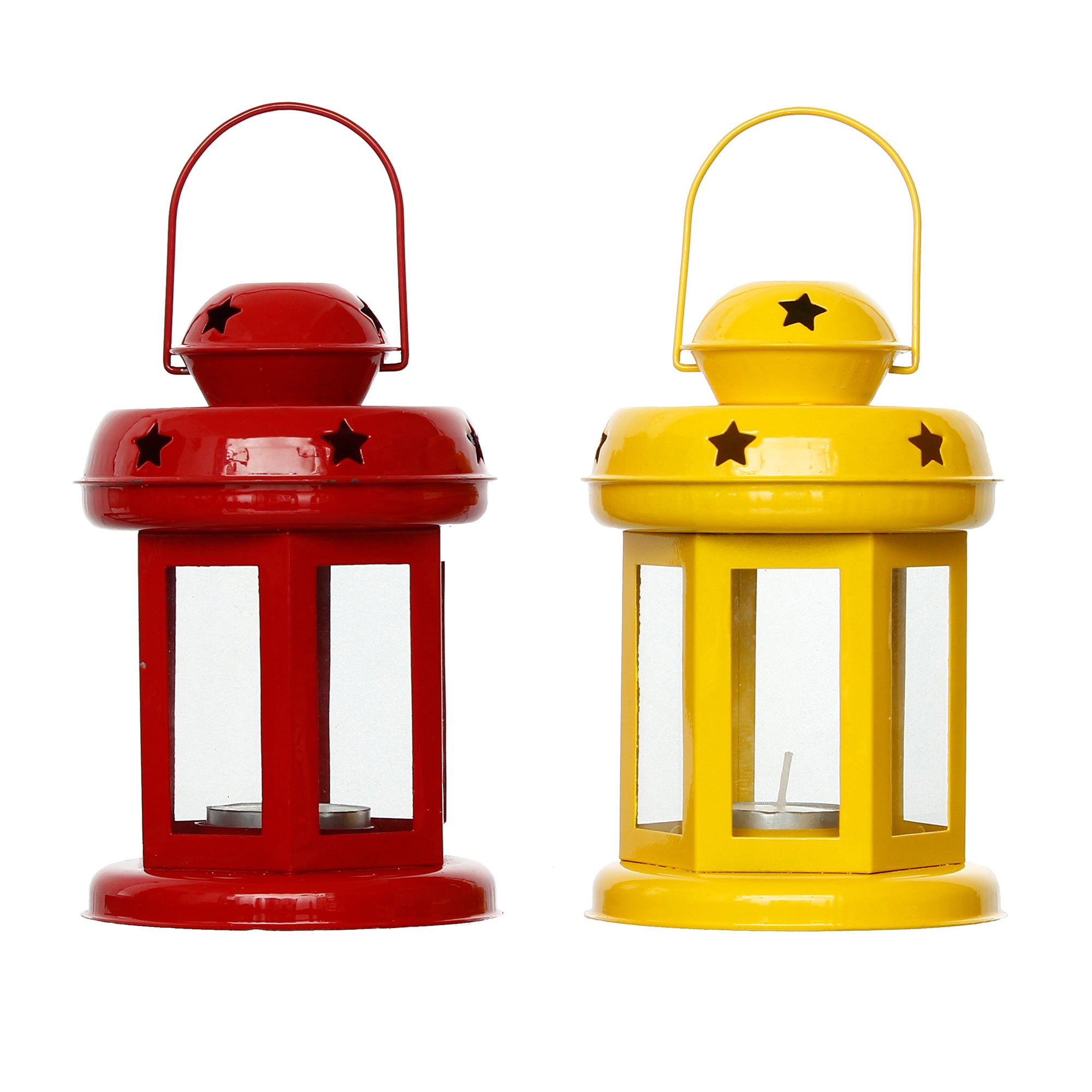 Iron Set of 2 Yellow and Red tea light candle holder Lantern 4