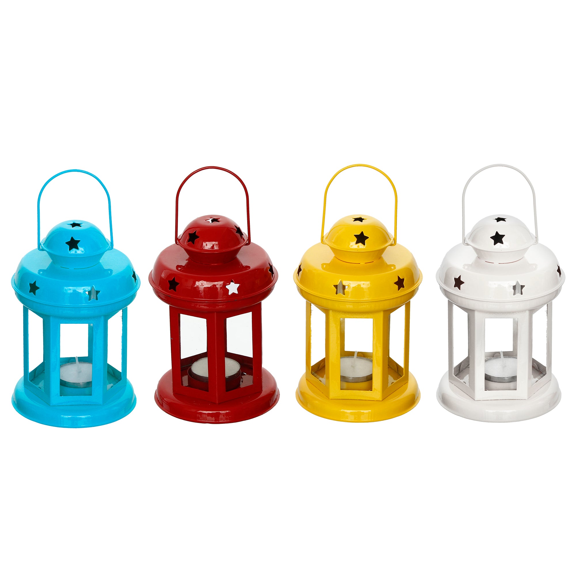 Iron Set of 4 tea light candle holder Lantern(Blue, Yellow, Red, White) 2