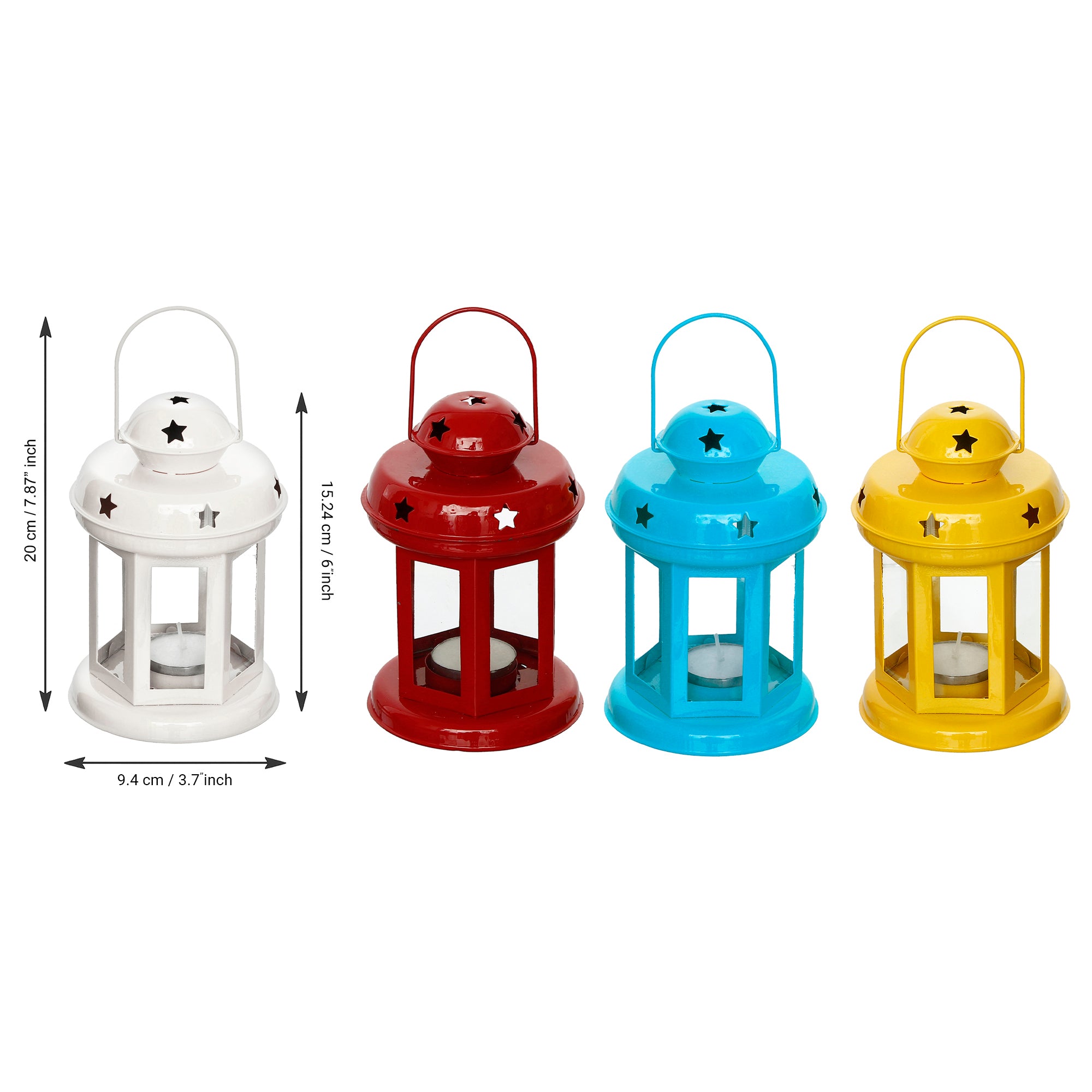 Iron Set of 4 tea light candle holder Lantern(Blue, Yellow, Red, White) 3
